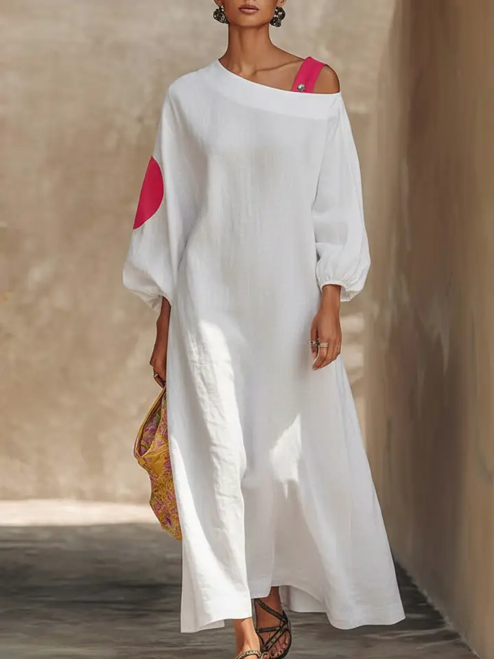 🔥Summer Arrivals🌟Casual Off-the-shoulder Color-block Loose Cotton Dress