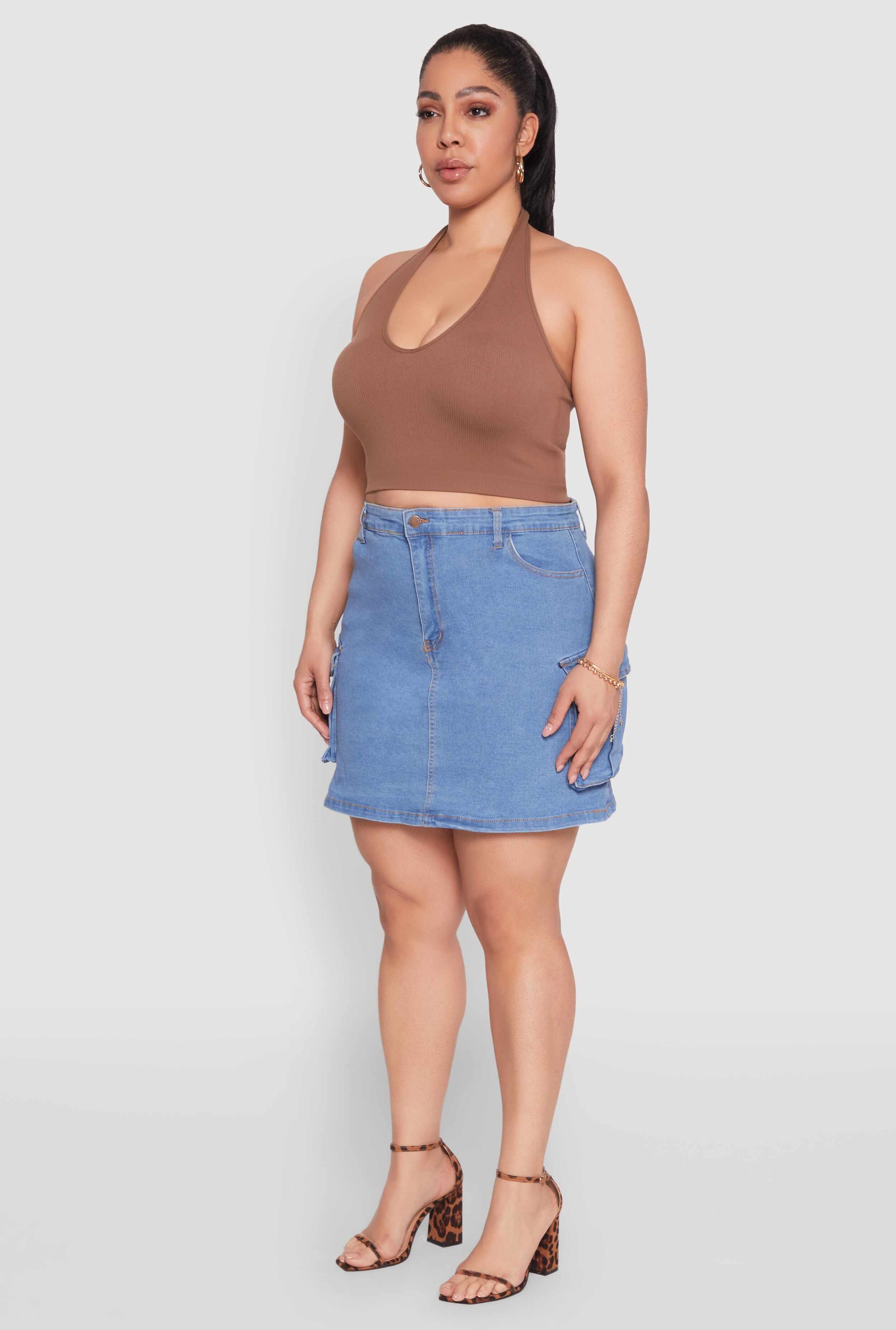 Plus Size Daisy Denim Cargo Skirt