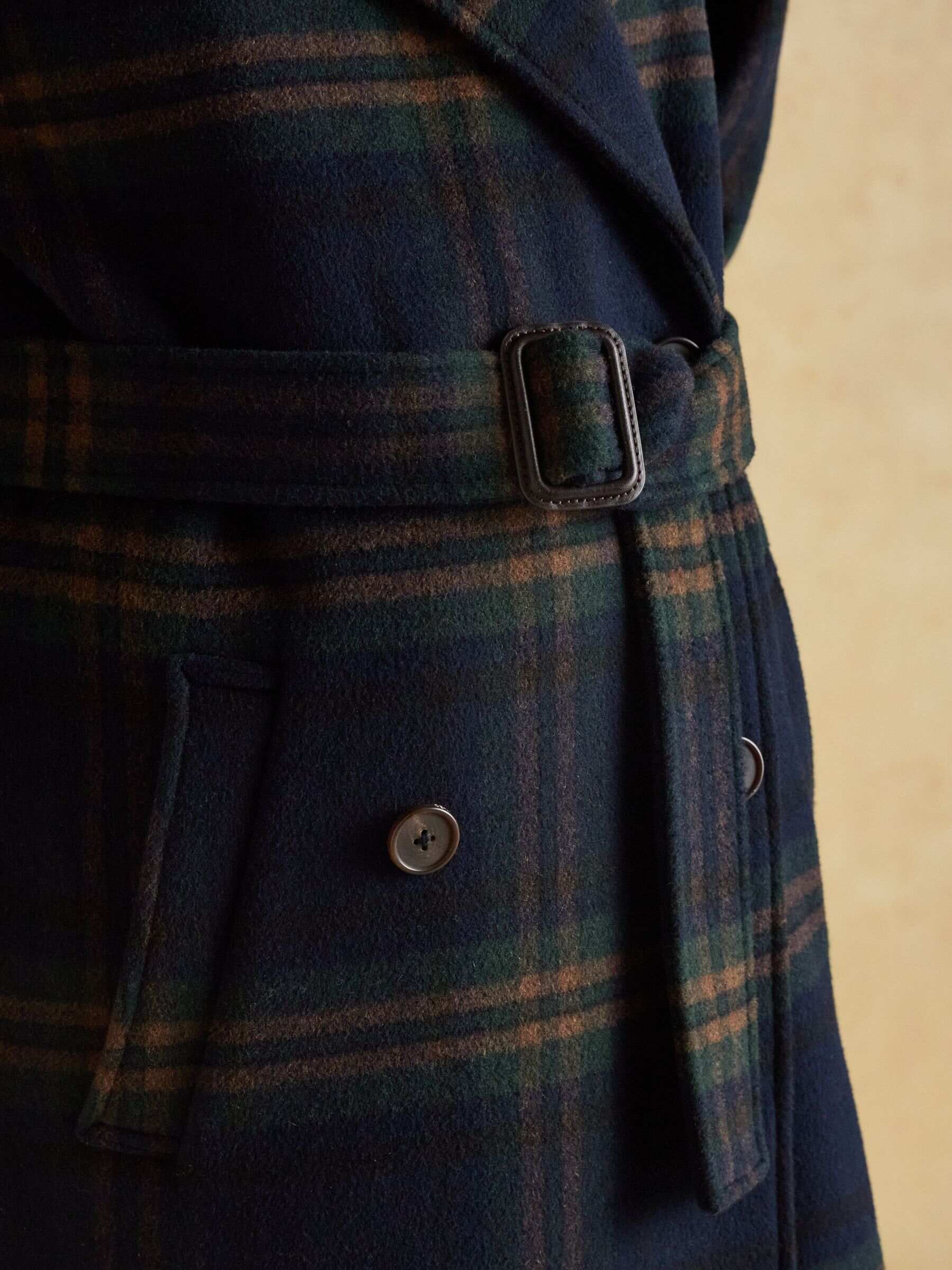 Amberley Navy Blue Longline Wool Blend Coat with Belt