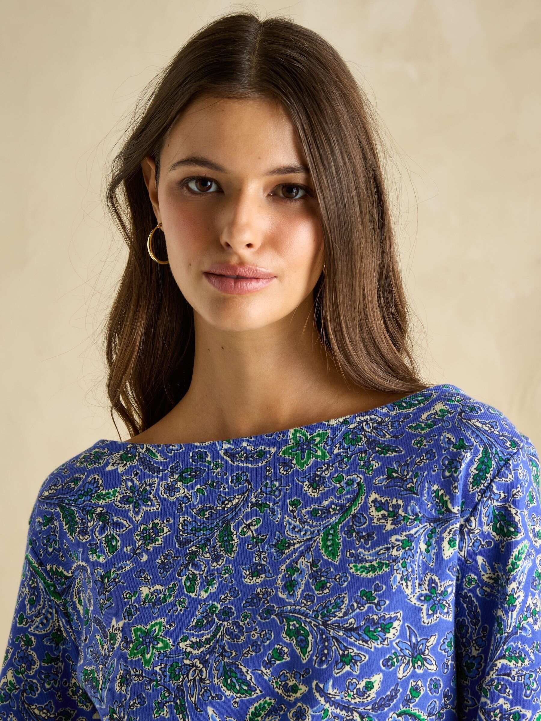 Harbour Blue Paisley Boat Neck Printed Top