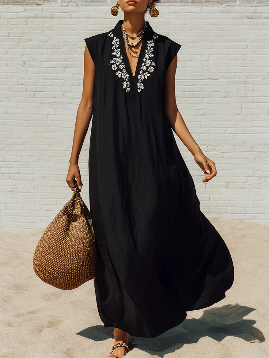 🔥Summer Arrivals🌟Vintage-style Vacation Floral Print Loose Cotton-linen Dress