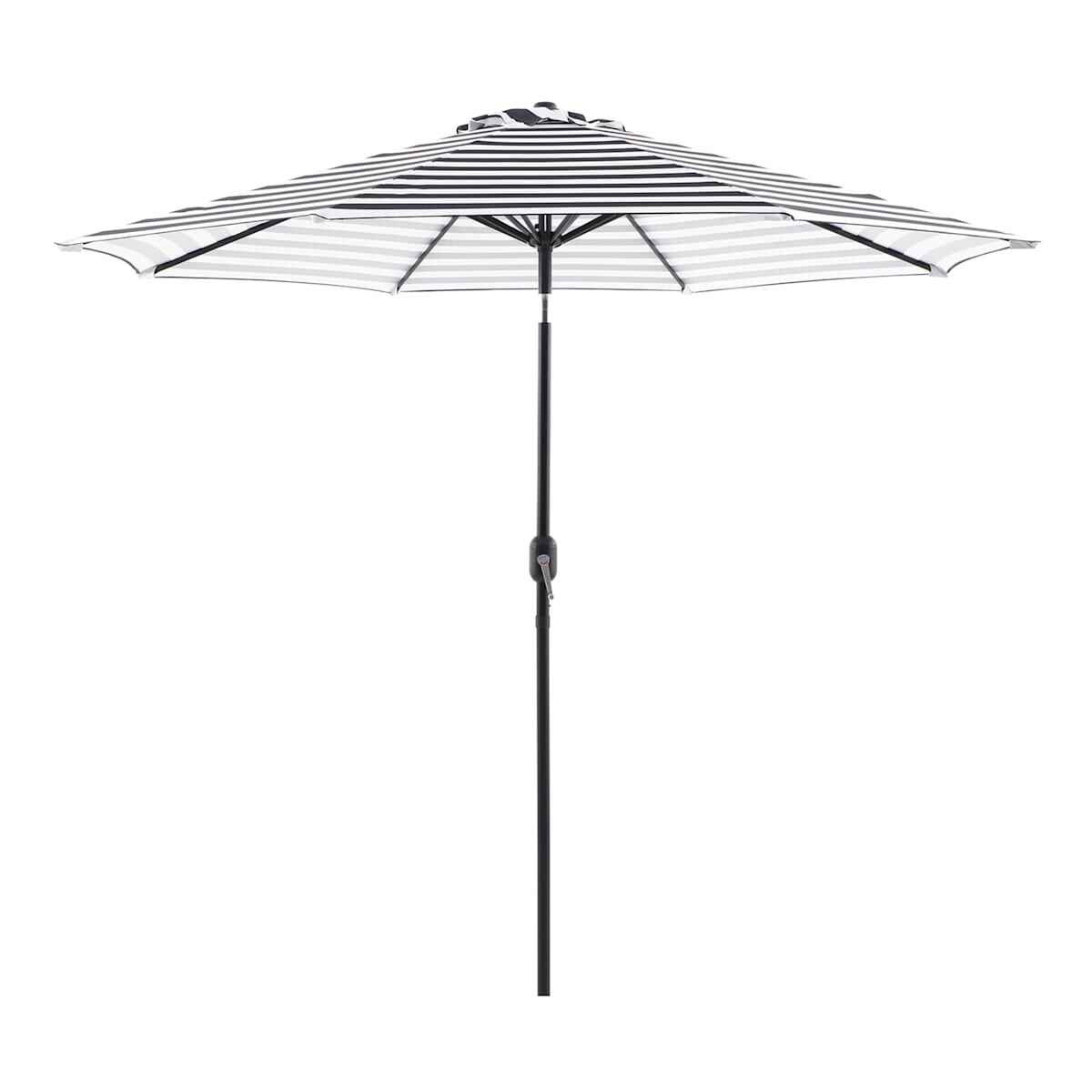 Black Awning Stripe Crank & Tilt Round Patio Umbrella, 9'