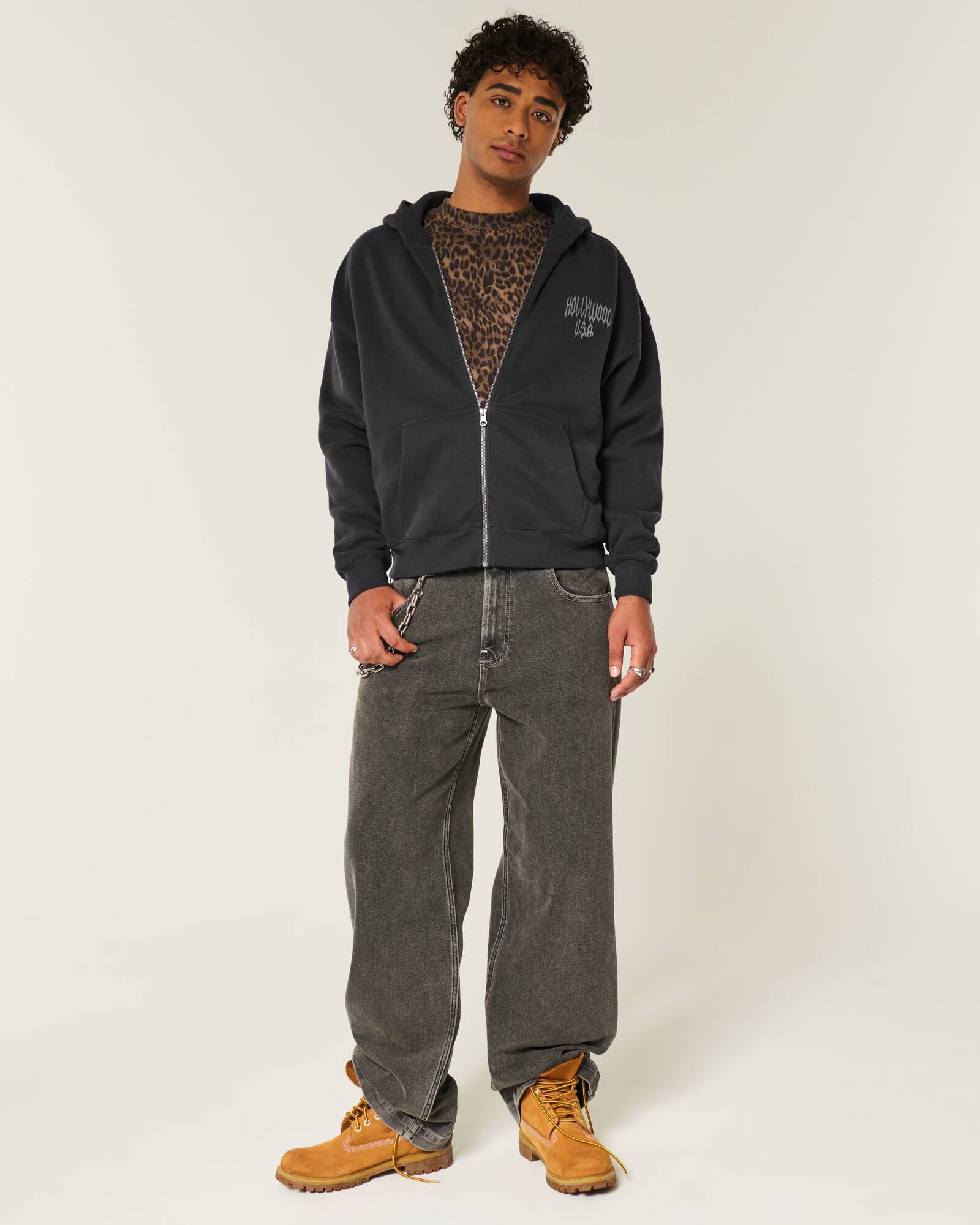 Boxy Flame Graphic Zip-Up Hoodie