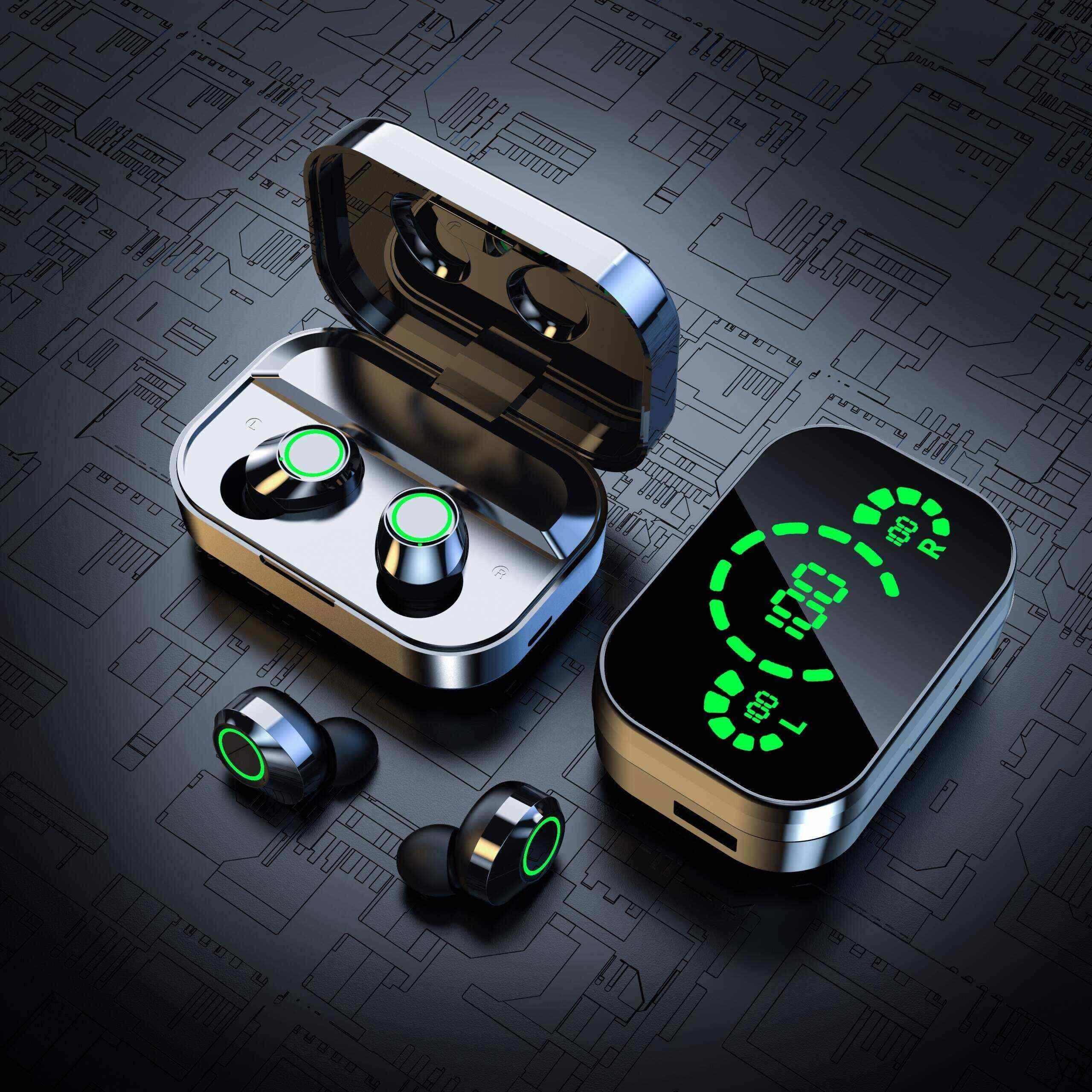 1 Set Wireless Earphones With Mirror Digital Display, Hifi Sound Quality, High Power, Emergency Charging Function For In-Ear Wireless Earphones, High-definition Voice Touch Operation, Automatic Connection To Binaural Call Earphones Charging Level Display