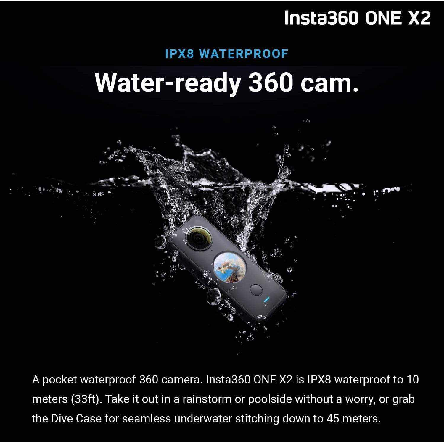 Insta360 ONE X2 360 Camera with Touchscreen - 5.7K30 360 Video, Front Steady Cam Mode, 18MP 360 Photo + InstaPano | Bundle Includes Invisible Selfie Stick (120cm) & 128GB Memory Card (3 Items)