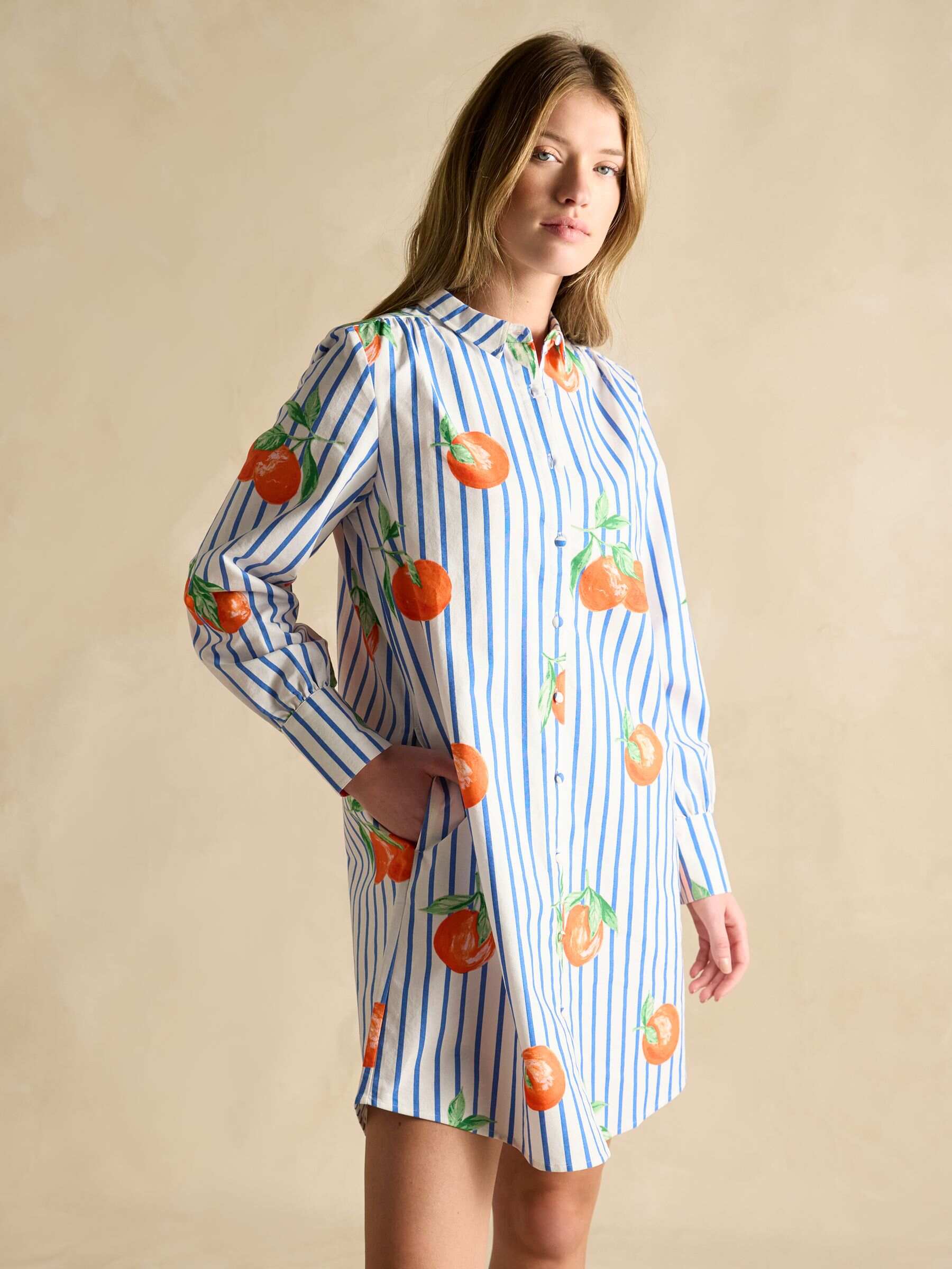 Phoebe Orange Print Cotton Shirt Dress