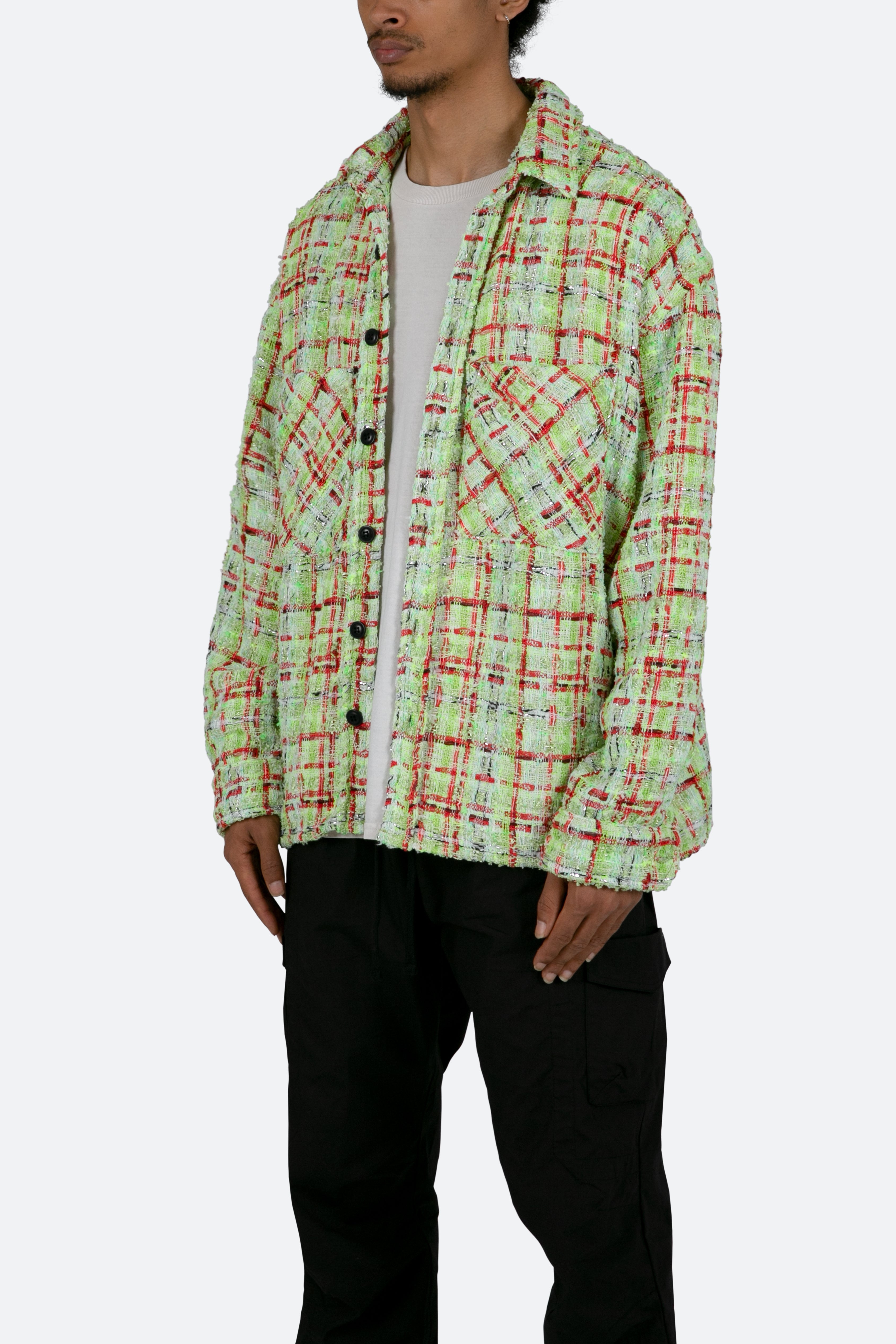 Loose Woven Flannel Shirt - Green