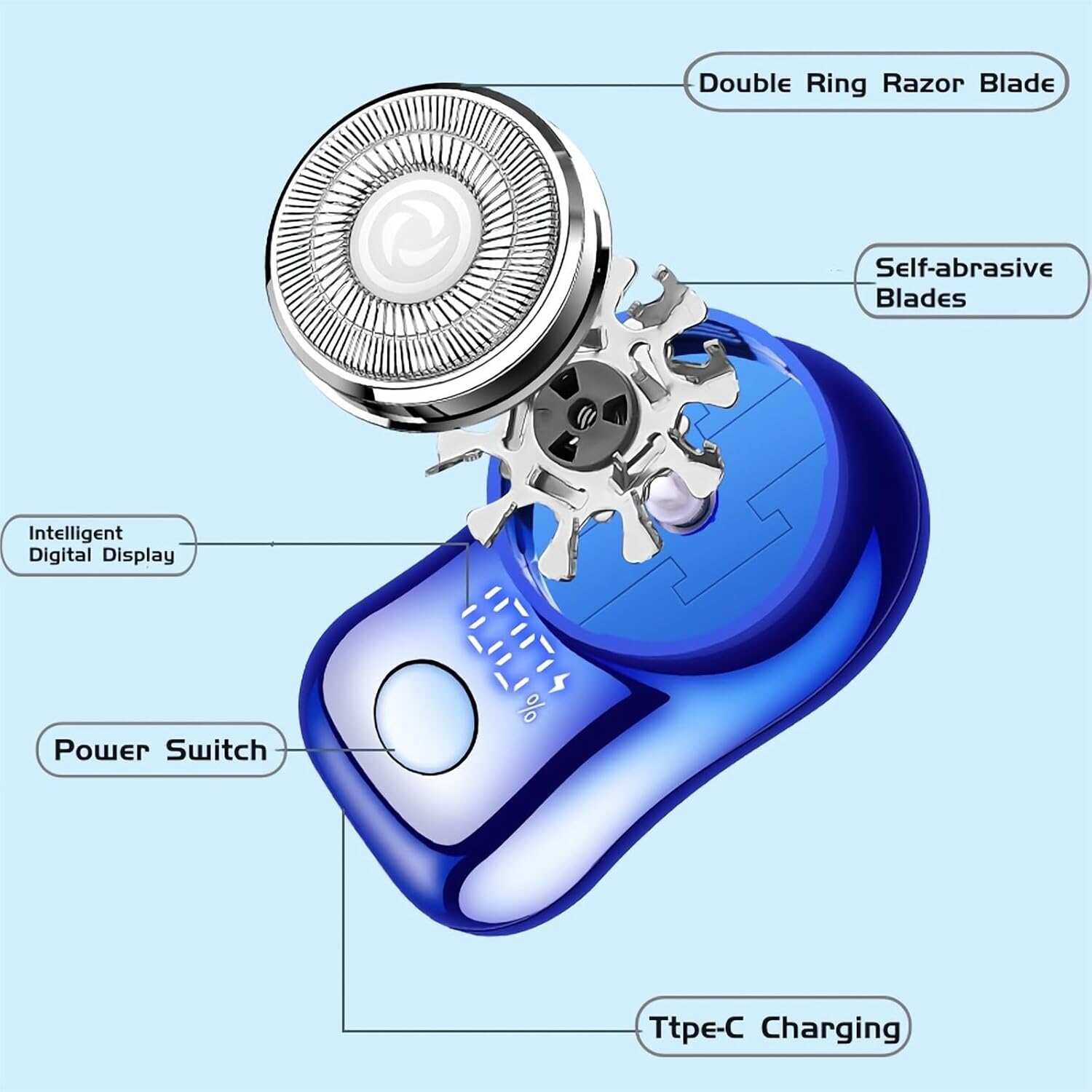 Mini Electric Shaver, Portable Powerful Storm Razor for Men Women, USB C Rechargeable, Battery Power Display, Lightweight Razor for Travel Office Business Trip
