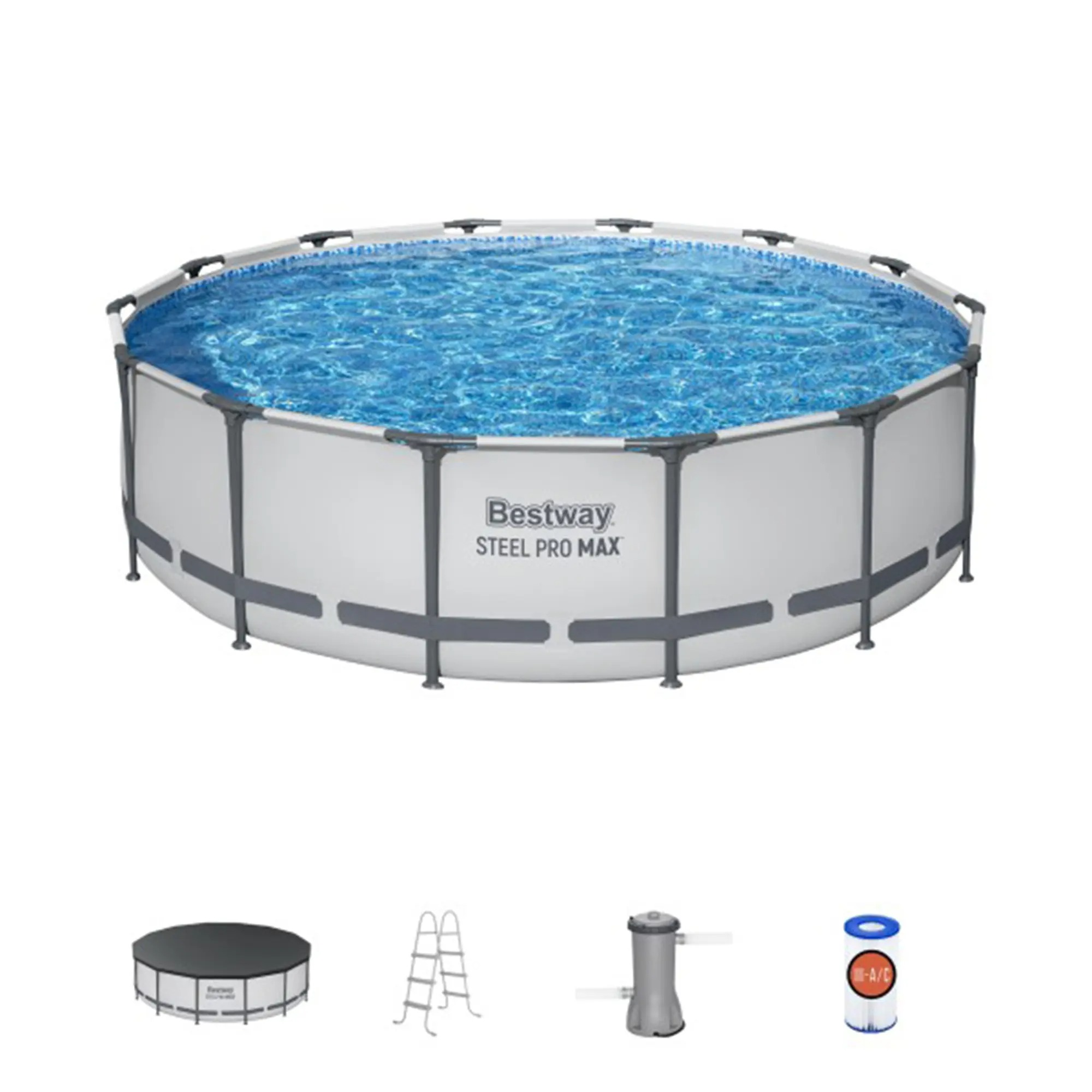 Bestway Steel Pro MAX Round Above Ground Outdoor Swimming Pool with Pump 30-42 Inch Deep