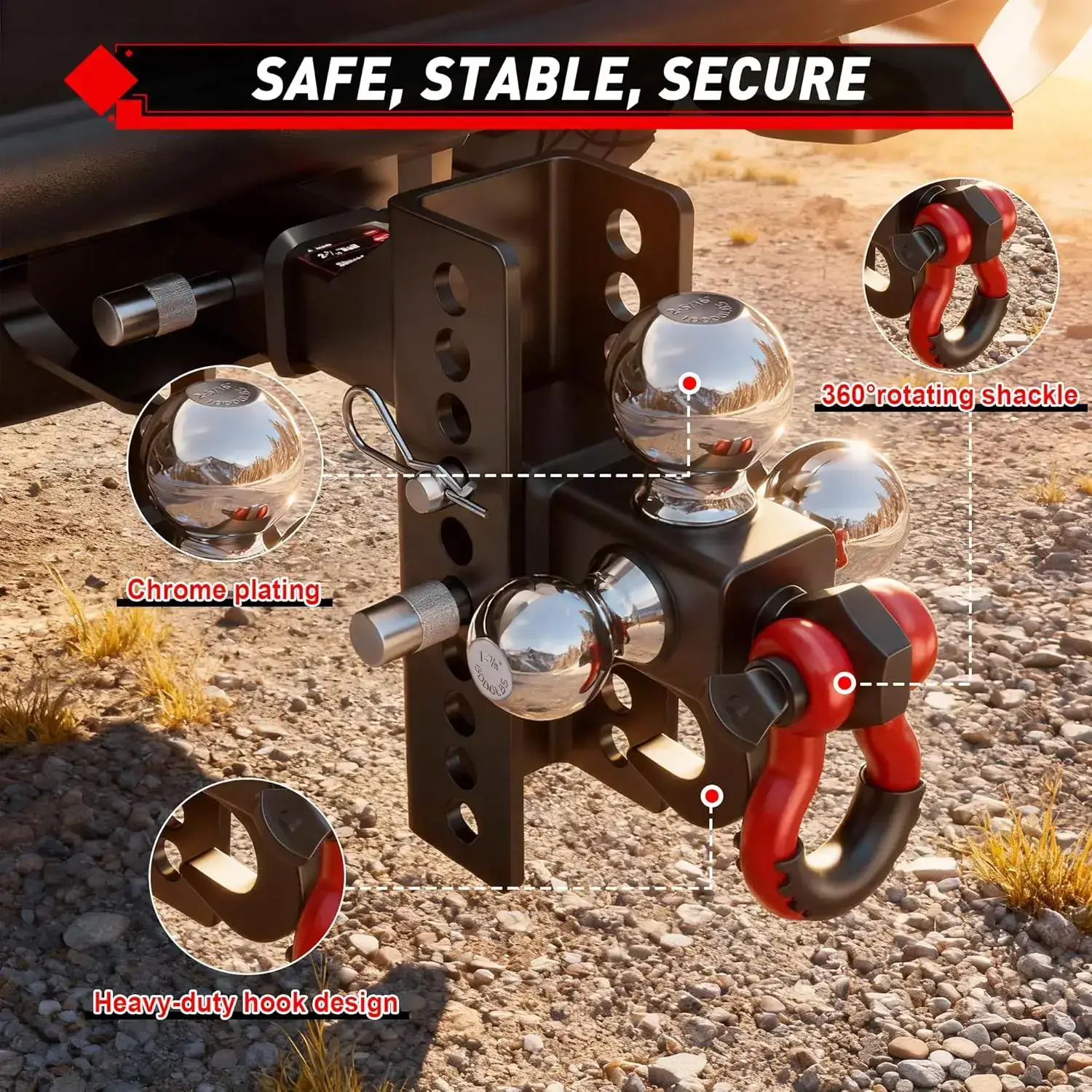 Trailer Hitch Tri-Ball Mount with Locks & Pin