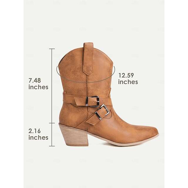 Women's Black Western Ankle Cowboy Boots with Buckle Details for Fashion and Casual Wear