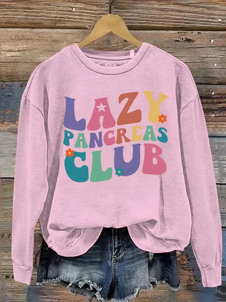 Unisex Women's Men's Lazy Pancreas Club Type 1 Diabetes Month Awareness Blue Ribbon Print Casual Hoodie