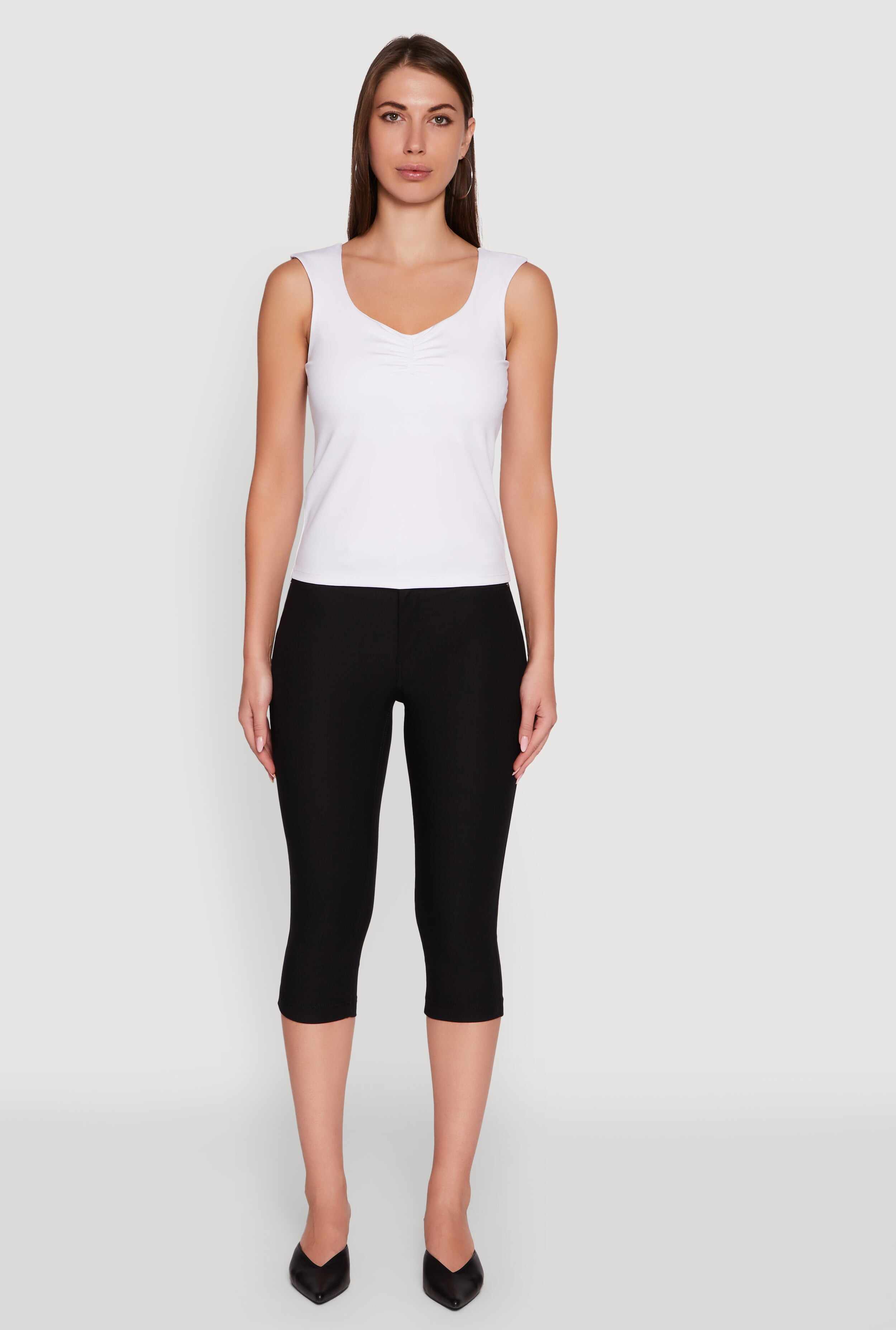 Ruched V Neck Tank Top with Shelf Bra