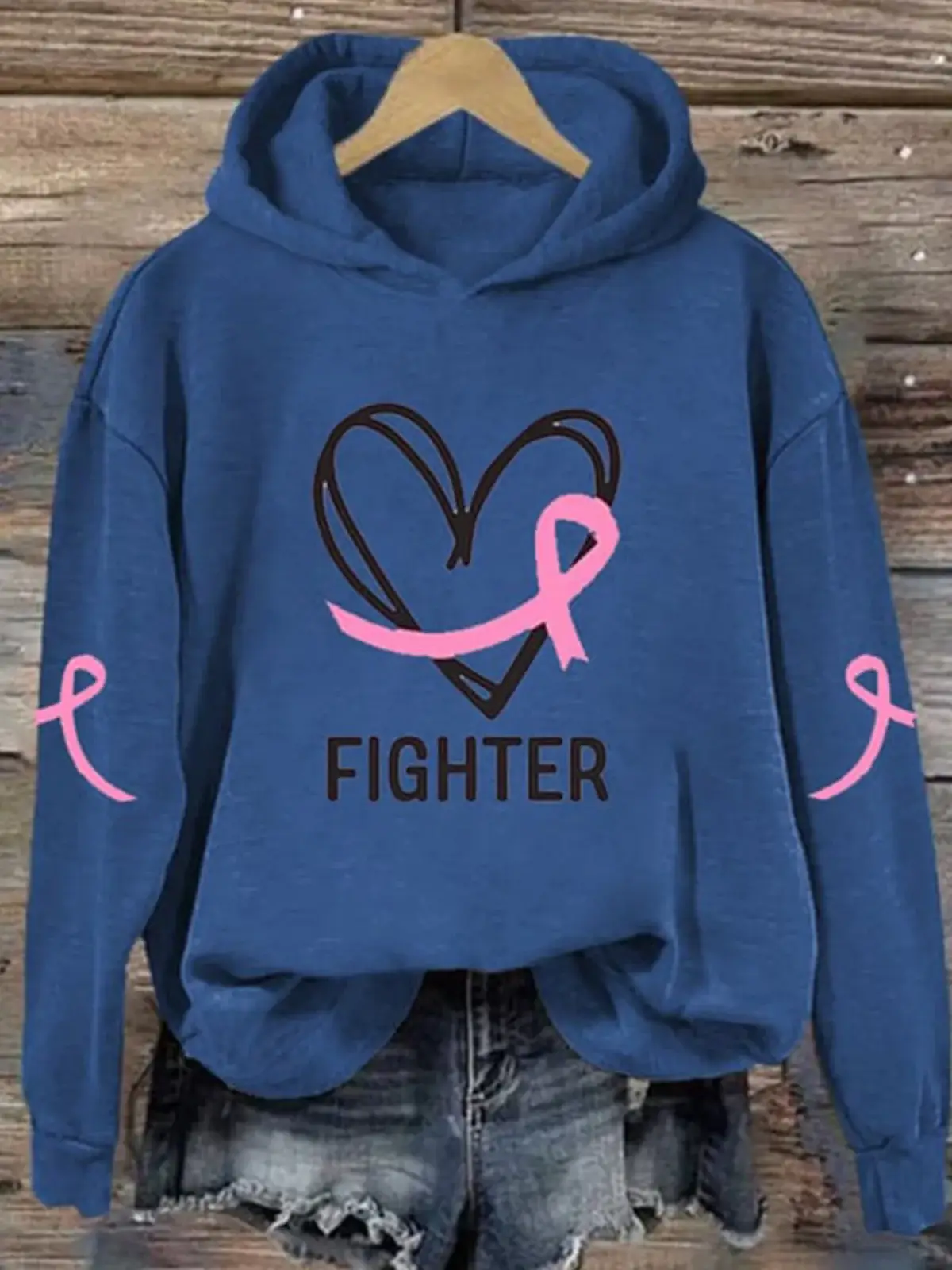 Breast Cancer Awareness Hooded Long Sleeve Sweatshirt