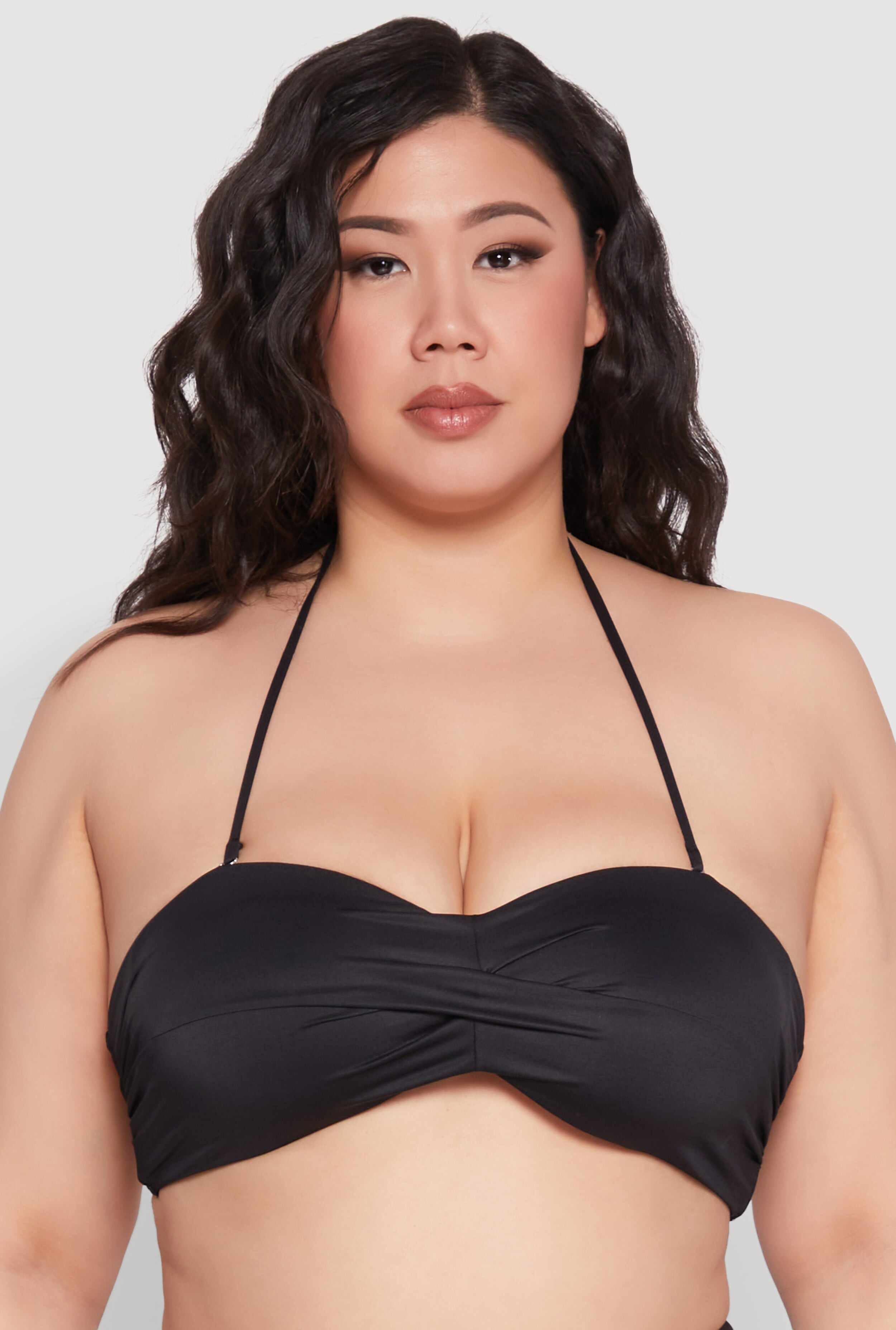 Plus Size Twist Front Bandeau Swim Bikini Top