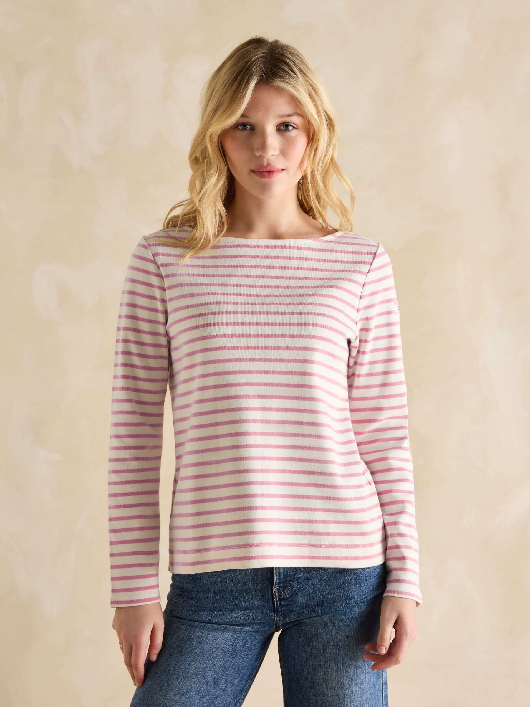 Harbour Lilac/White Boat Neck 100% Cotton Breton Top