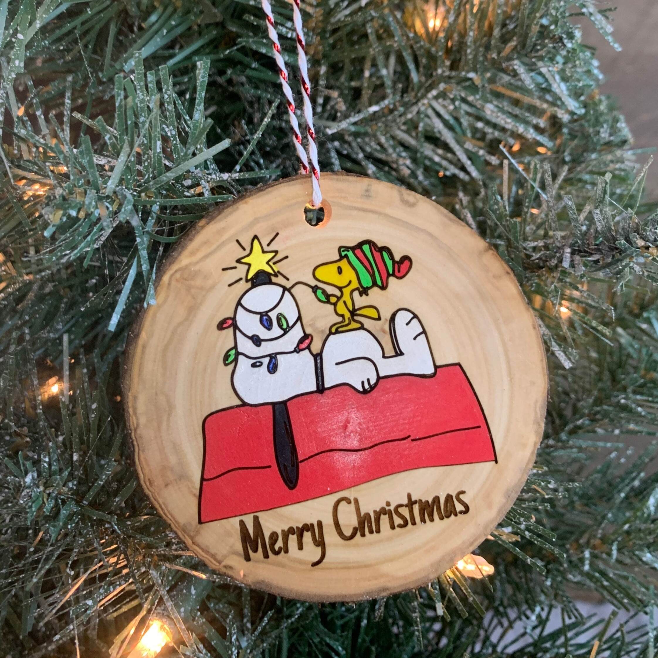 Hand Painted Snoopy Wood Slice Ornament