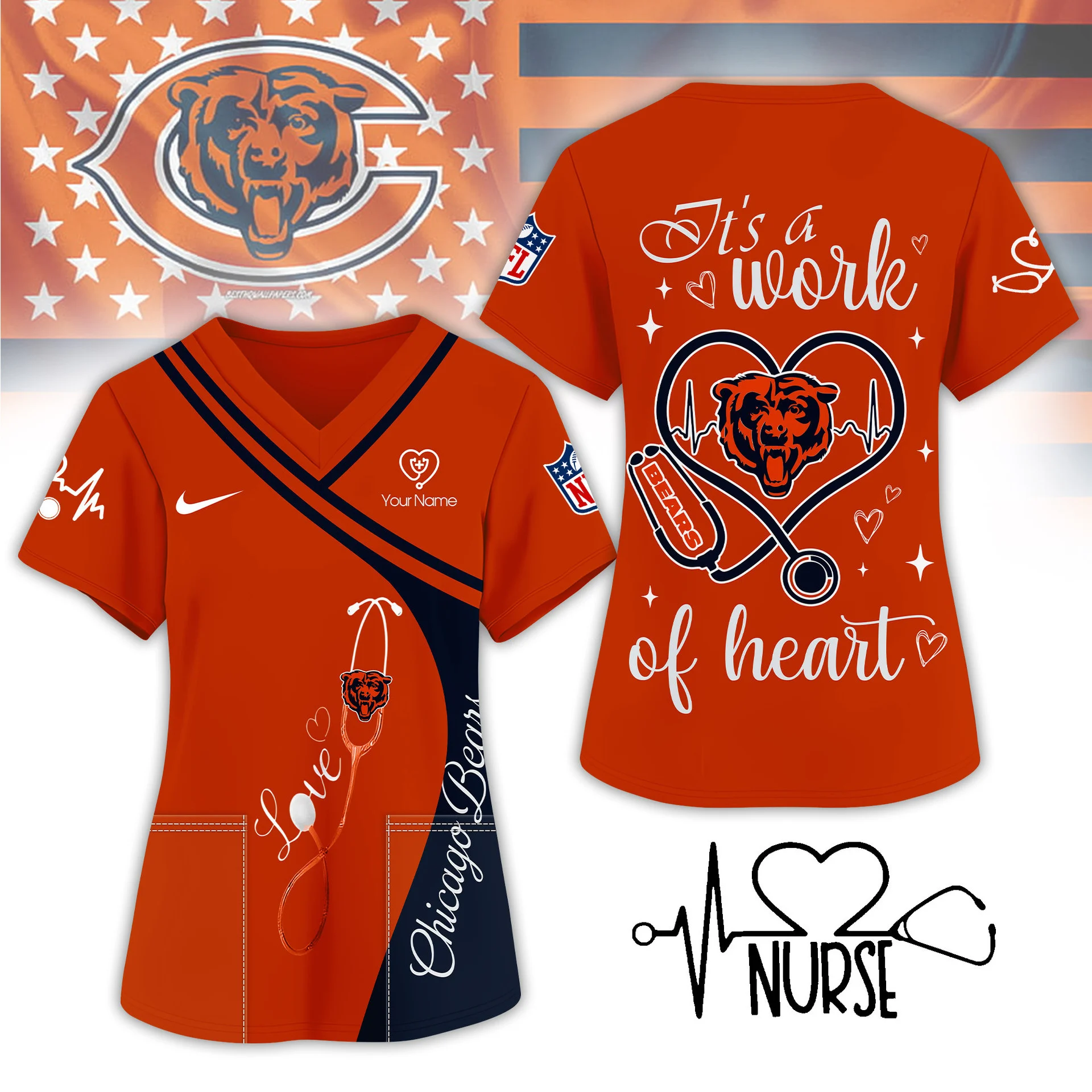 Chicago Bears | Premium NFL Nurse Pride 3D Shirt NY