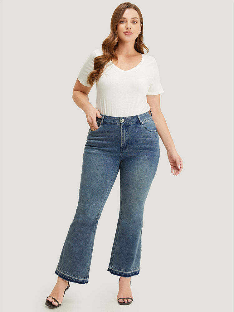 Flare Leg Very Stretchy Medium Wash Contrast Hem Jeans