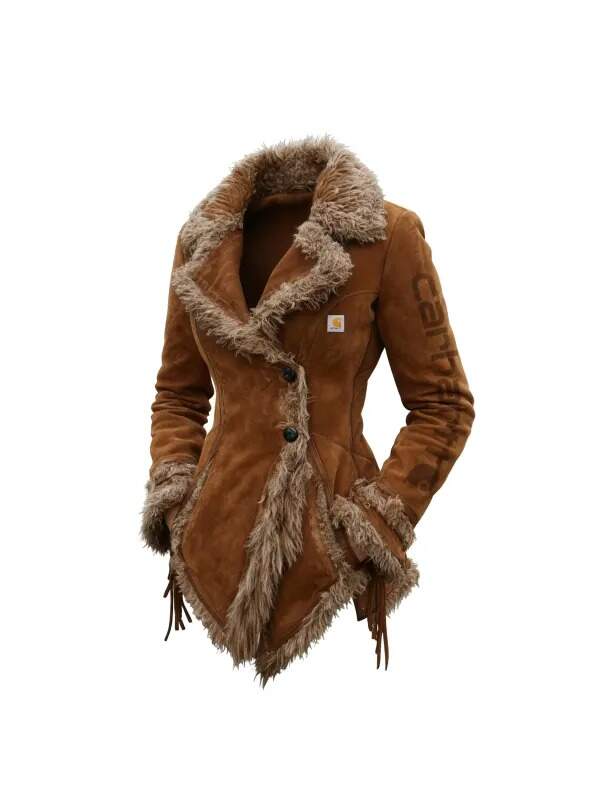 Women's Vintage Suede Coat Fur Collar Lapel Coat Beggar Style Coat