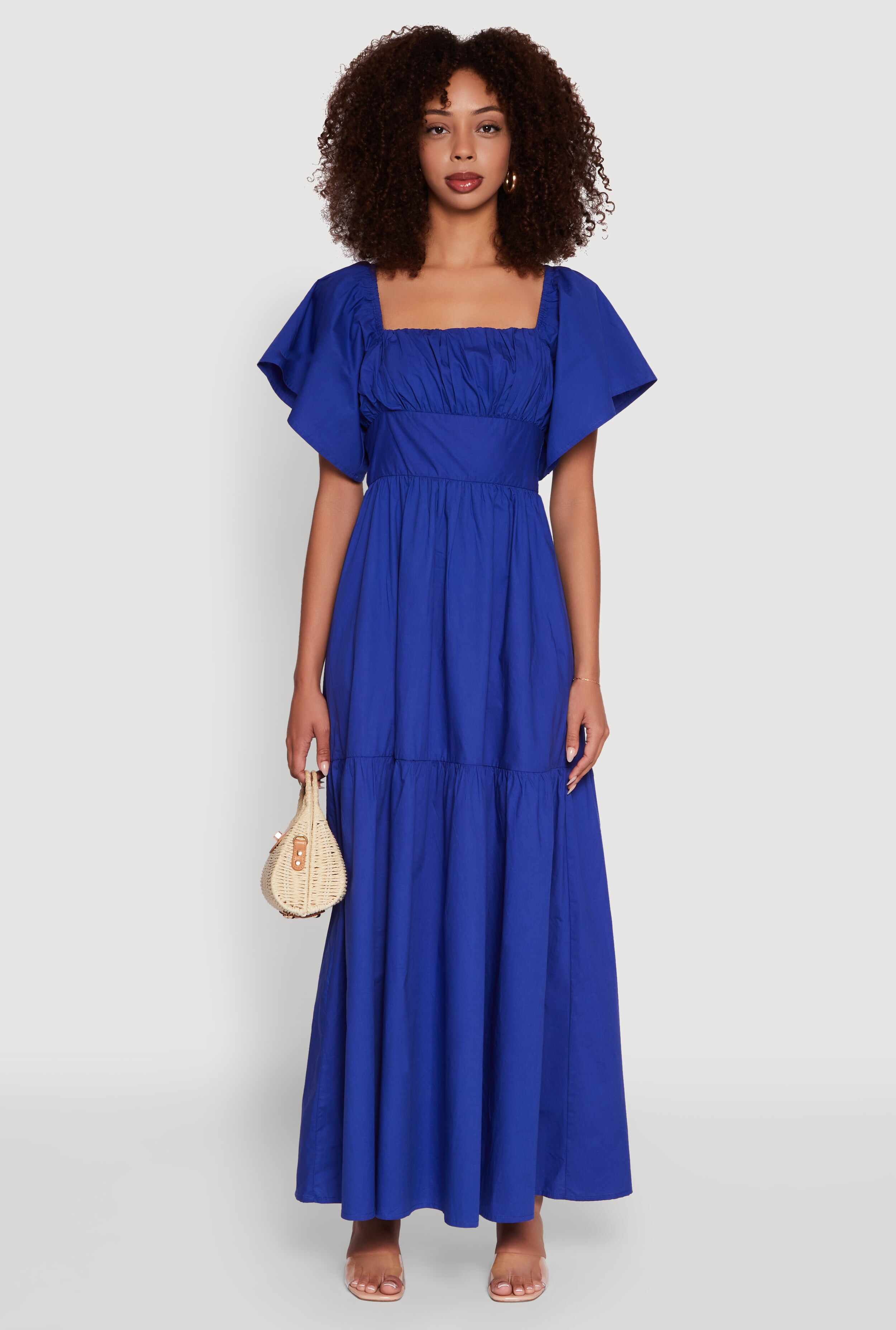 Tie Back Square Neck Tiered Maxi Dress