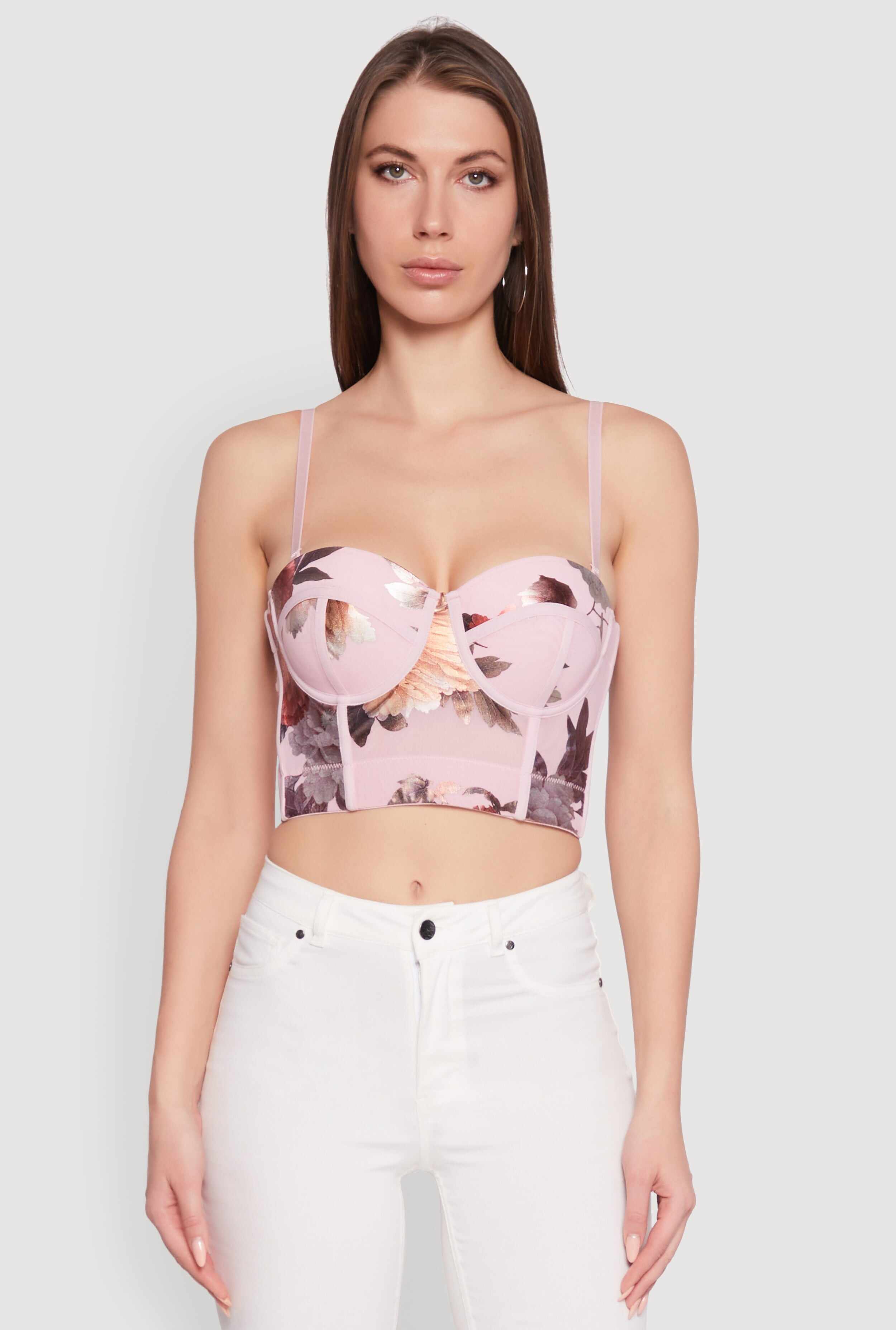 Stylish Floral Mesh Bustier Crop Top