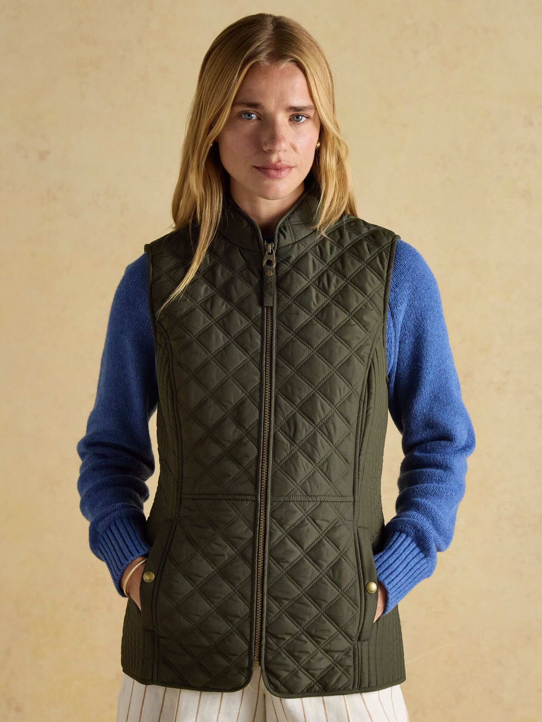 Minx Khaki Green Showerproof Diamond Quilted Gilet