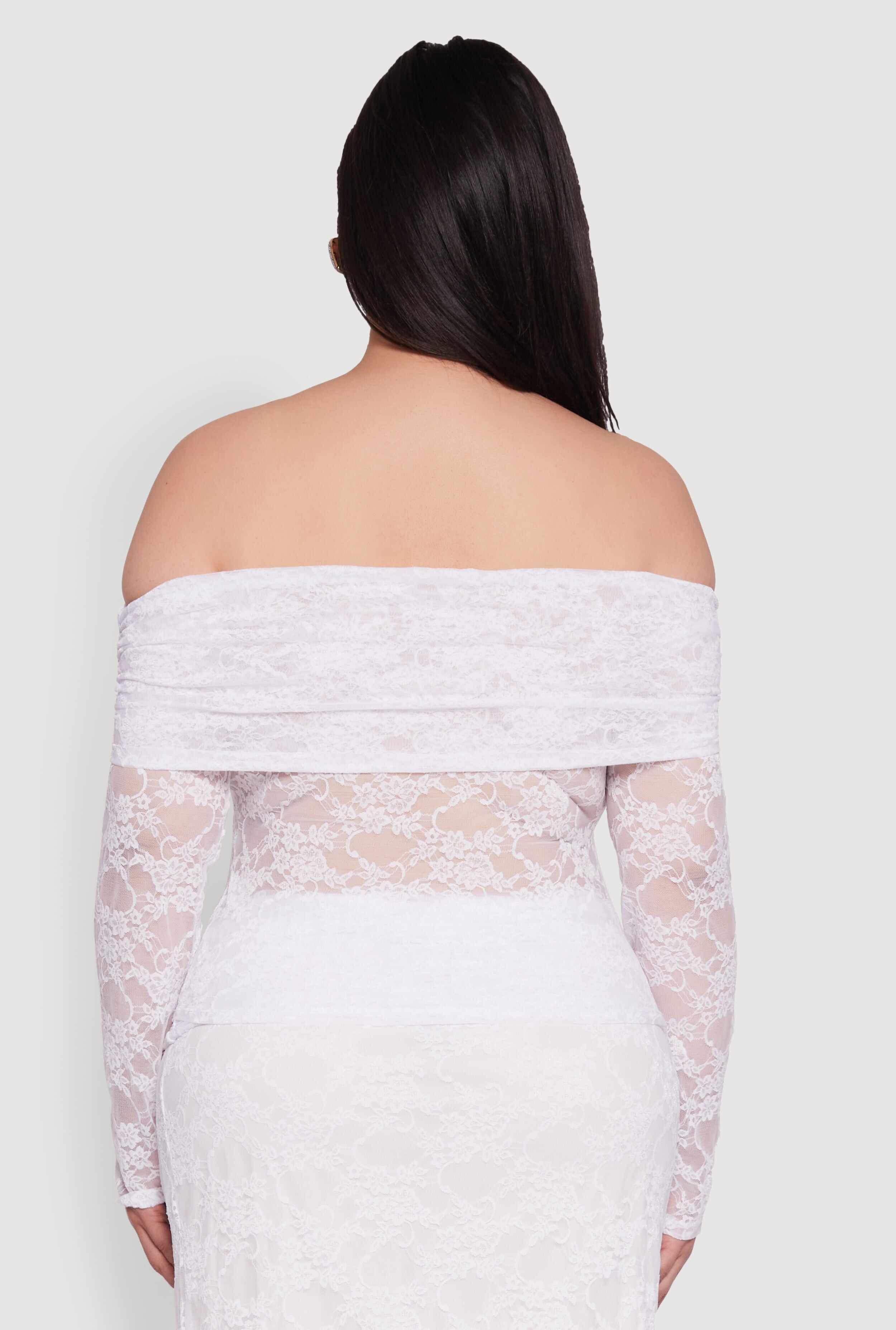 Plus Size Lace Fold Over Off The Shoulder Blouse
