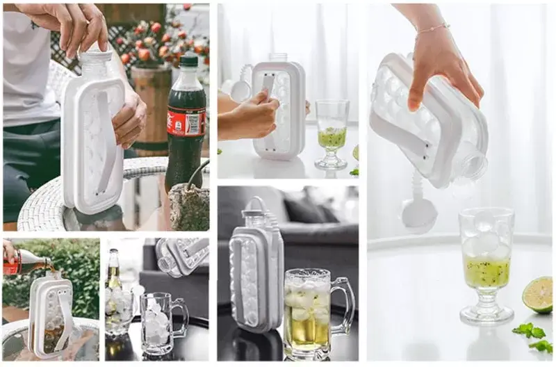 Ice Cube Trays LittleStar 2 in 1 Portable Ice Ball Maker Kettle With 17 Grids Flat Body Lid Cooling Ice Pop/Cube Molds For Hockey,Cocktail,Coffee,Whiskey,Champagne,Beer,Juice,Water