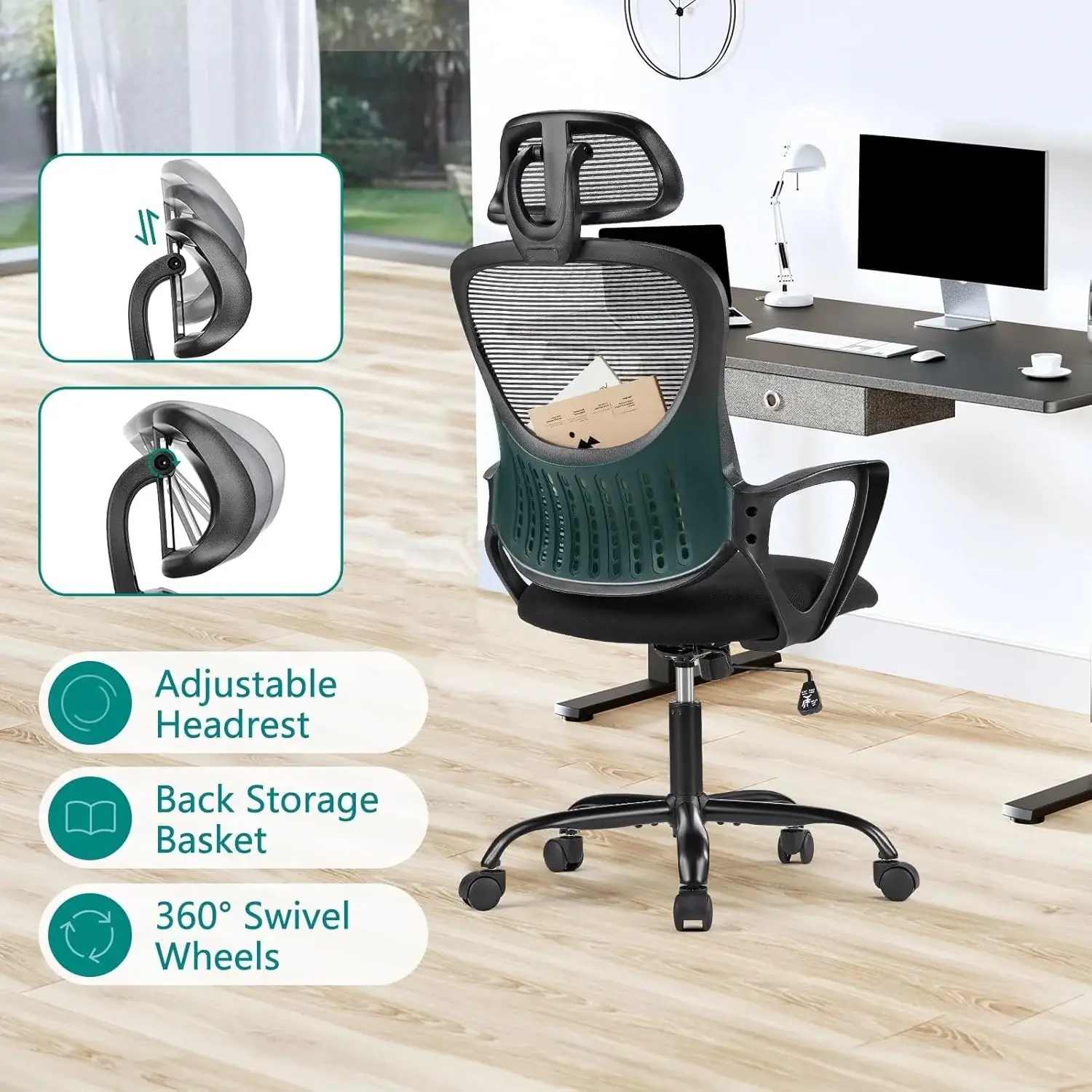 Ergonomic Office Chair, High Back Desk Chair with Headrest, Home Office Swivel Mesh Computer Chair, Executive Office Chair