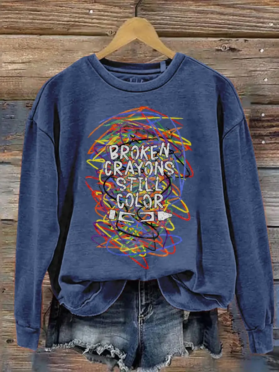 Broken Crayons Still Color Print Casual Sweatshirt