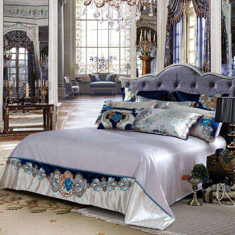 Kaleyra Silver Golden Silk Satin Cotton Duvet Cover Set