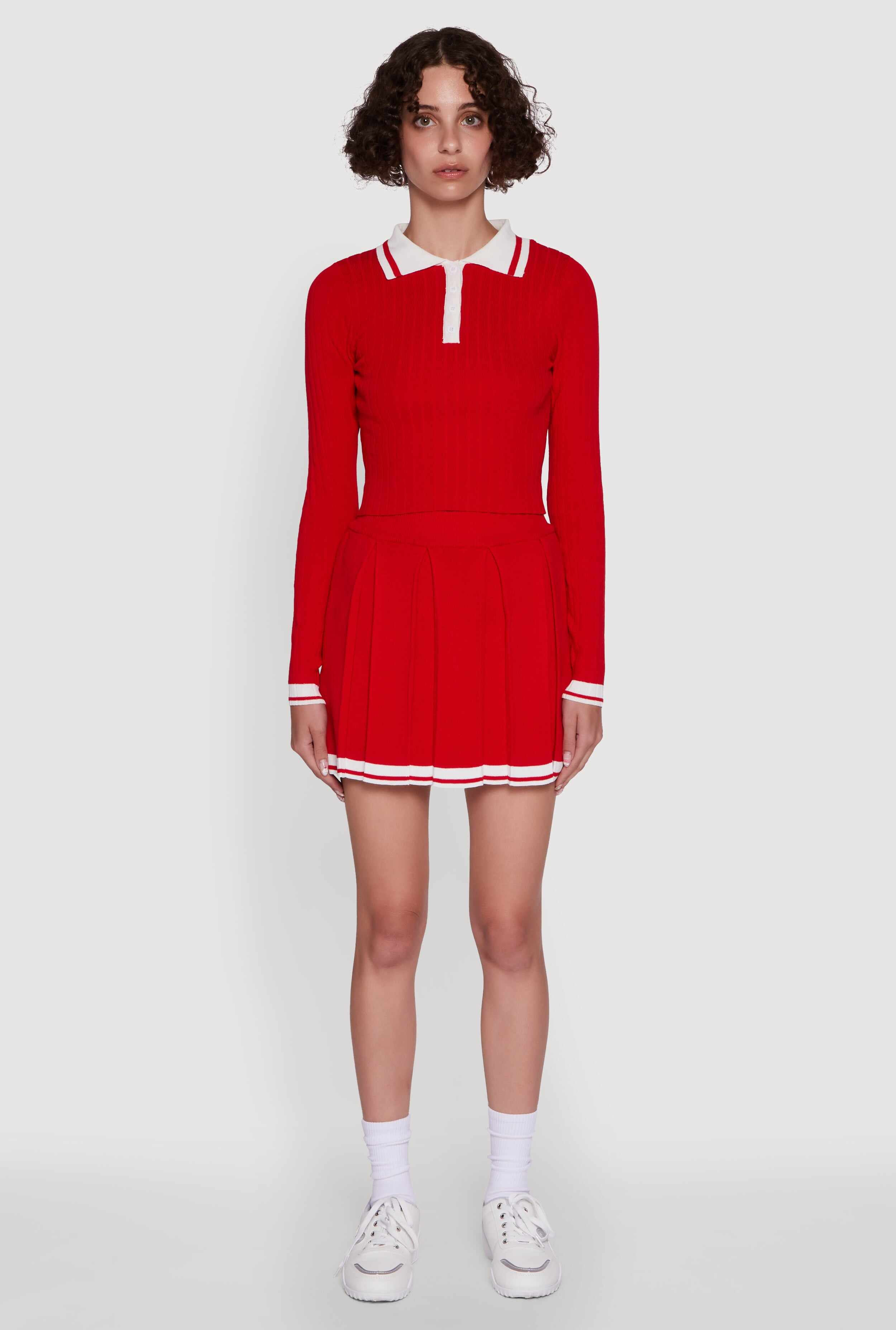 Daisy Varsity Stripe High Waisted Pleated Skirt