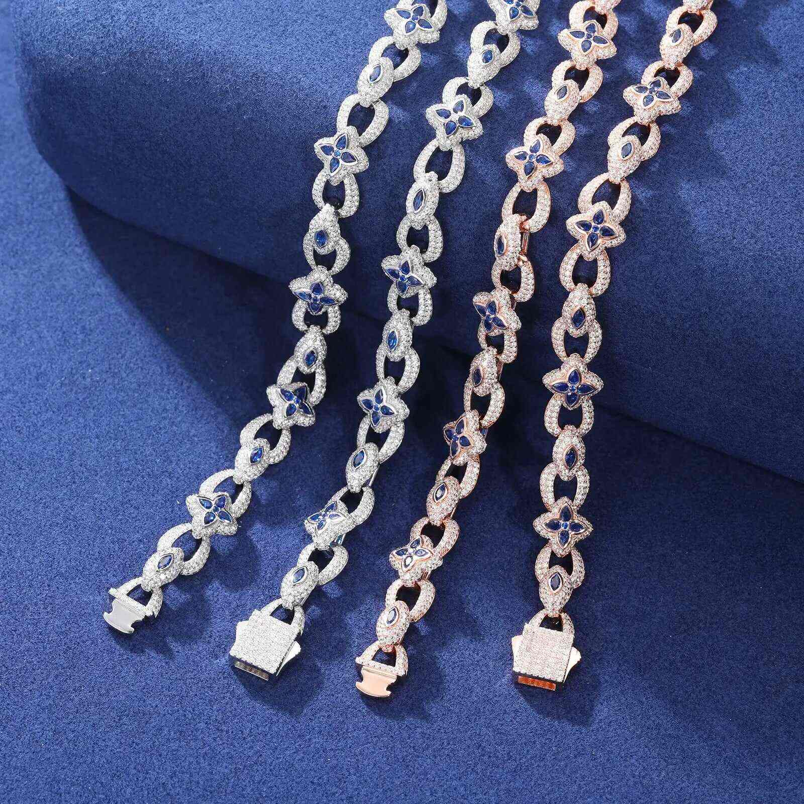 TestTest 10mm S925 Moissanite Evil Eye Four Leaf Clover Link Chain