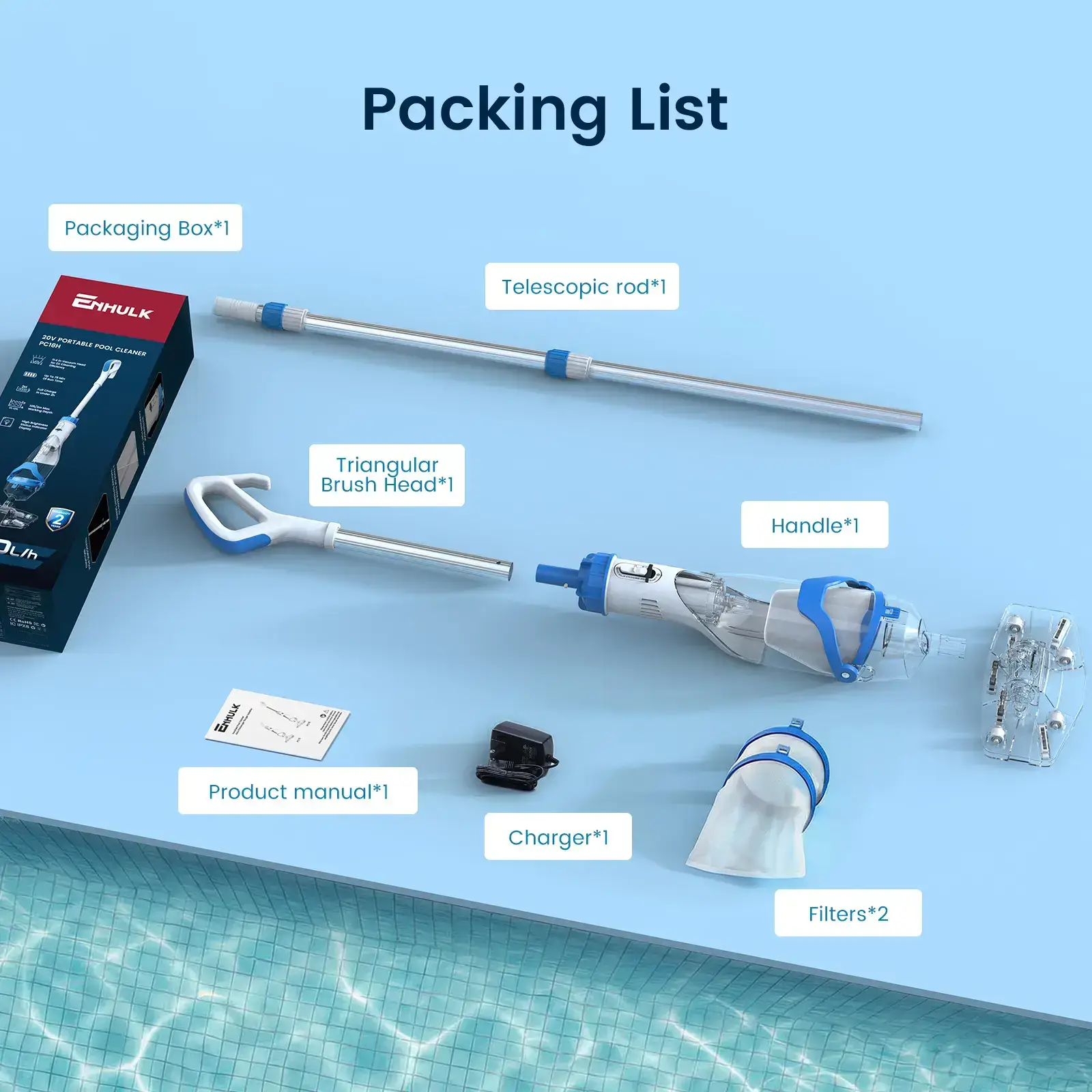 【Spring Cleaning】 New Upgrade PC18 Pool Vacuum for Above Ground Pool with Telescopic Pole, Running time up to 1H, Handheld Design with Powerful Suction up to 18.5 gallon/min Ideal for Leaves, Debris