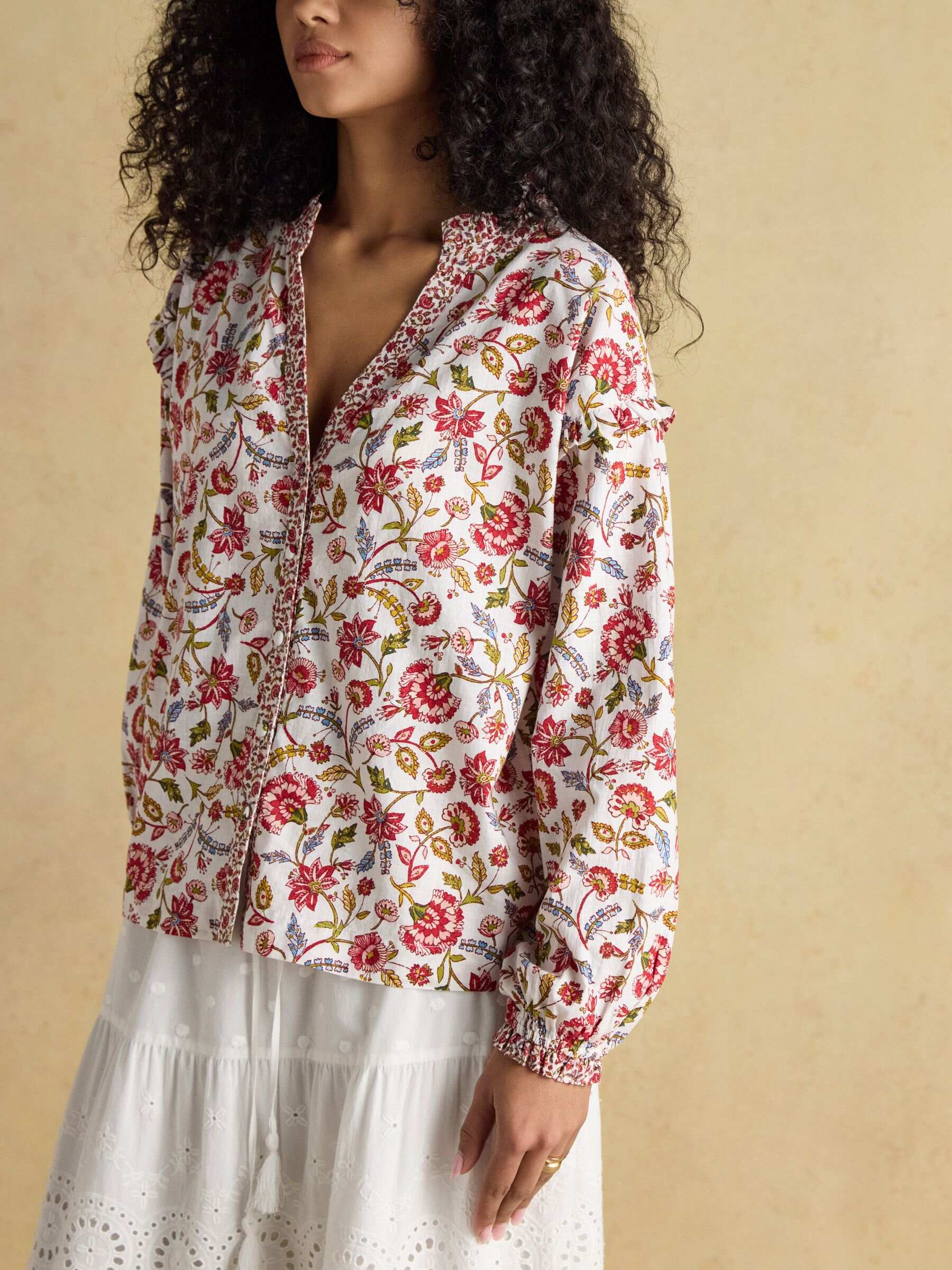 Eloise Provence Floral Button Down Cotton Blouse