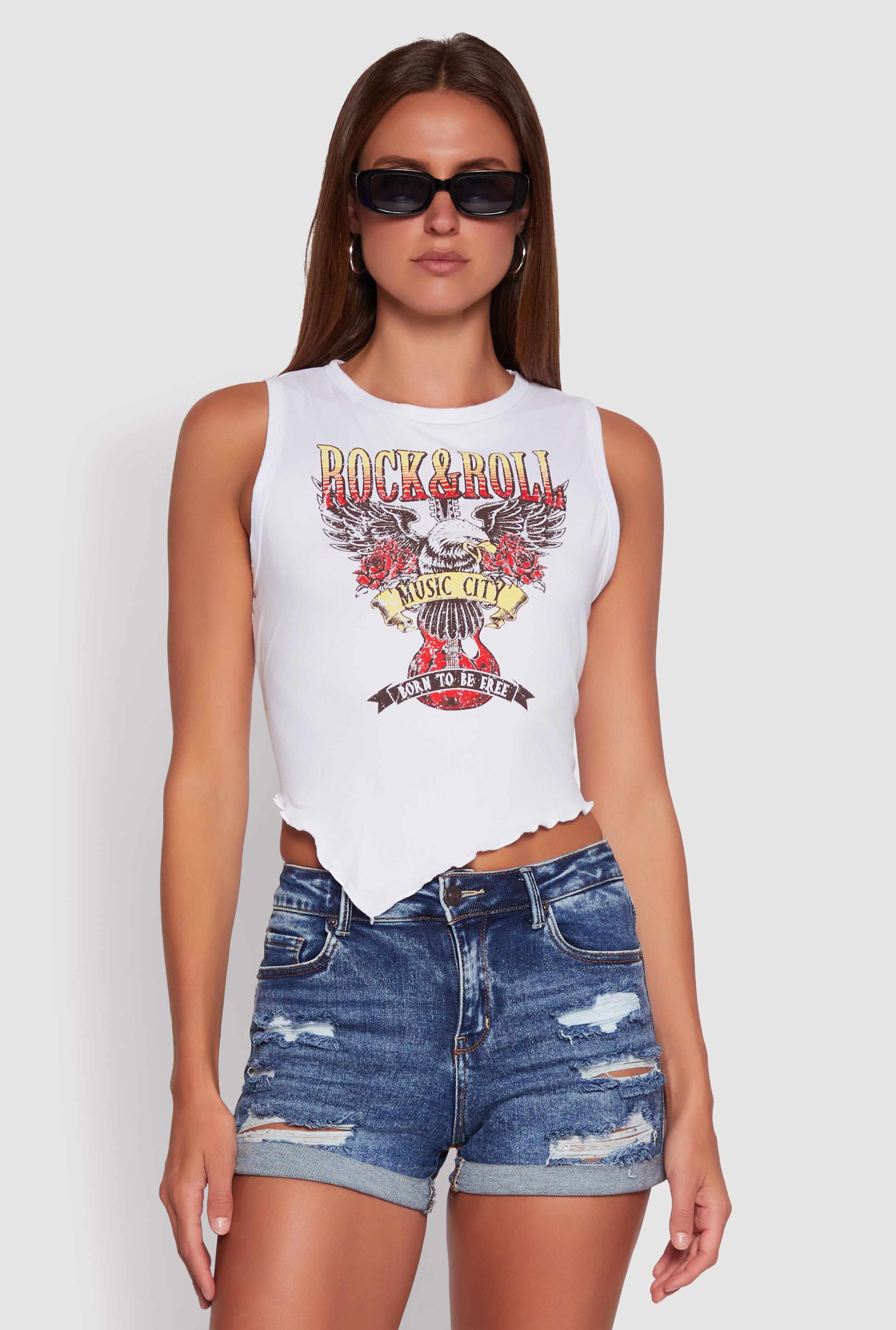 Rock and Roll Graphic Cropped Tank Top