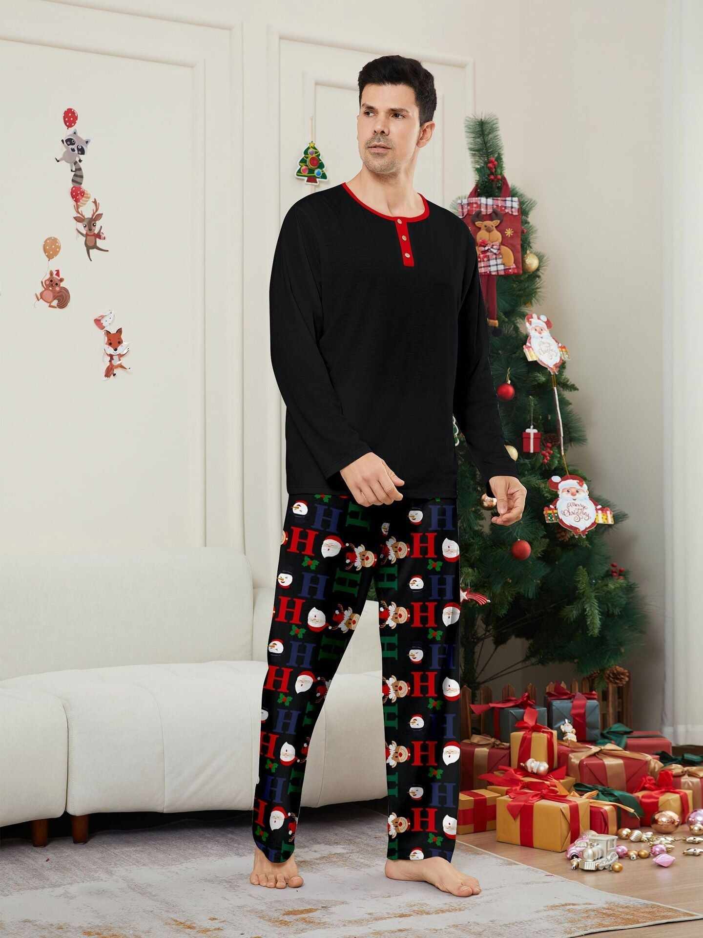 Christmas Deer & Santa Family Matching Pajama Set