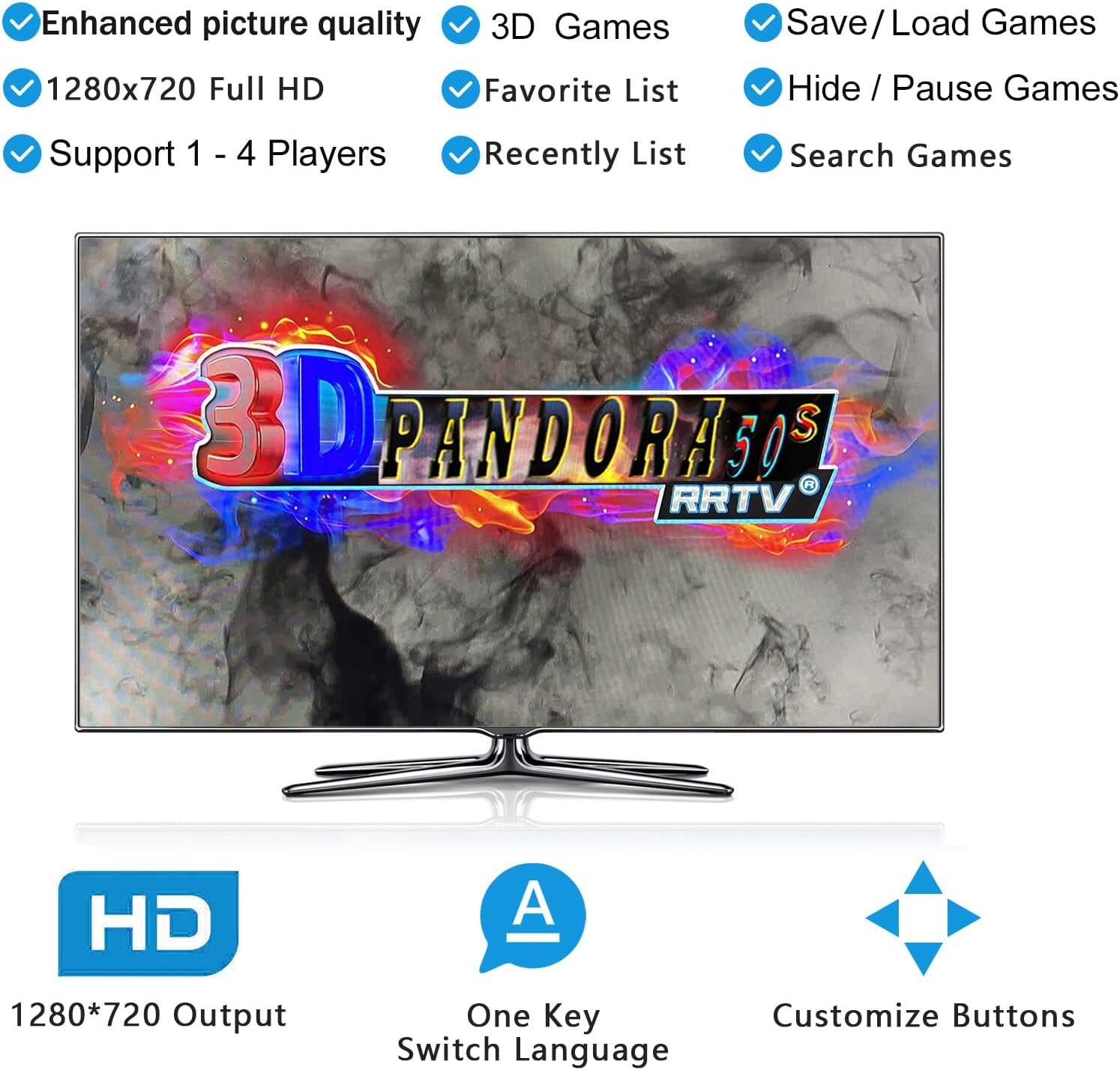 28890 in 1 Arcade Game Console Pandoras Box 60S, Retro Game Machine for PC & Projector & TV, 2-4 Players, 3D Games, Search/Hide/Save/Load/Pause Games, 1280X720, Separate Console