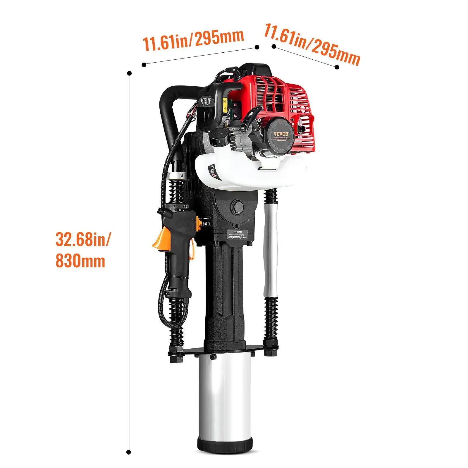 52cc Gas-Powered T Post Driver,2-Stroke Engine Gasoline Fence Piling Pounder, 1300W Portable Piledriver with 3 Post Driving Head(49/69/100 mm) , For Farm, Ranch Fencing, Road Improvements