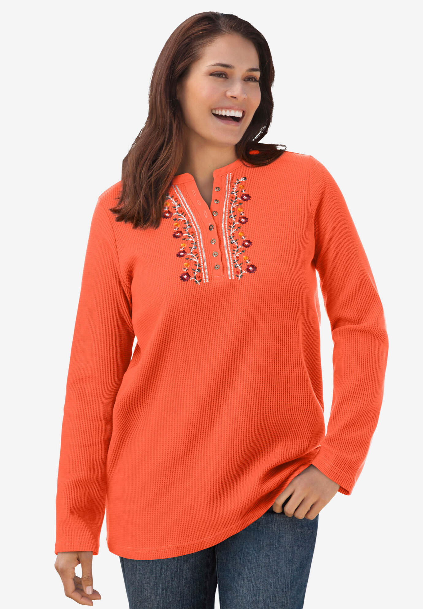 Embroidered Thermal Henley Tee