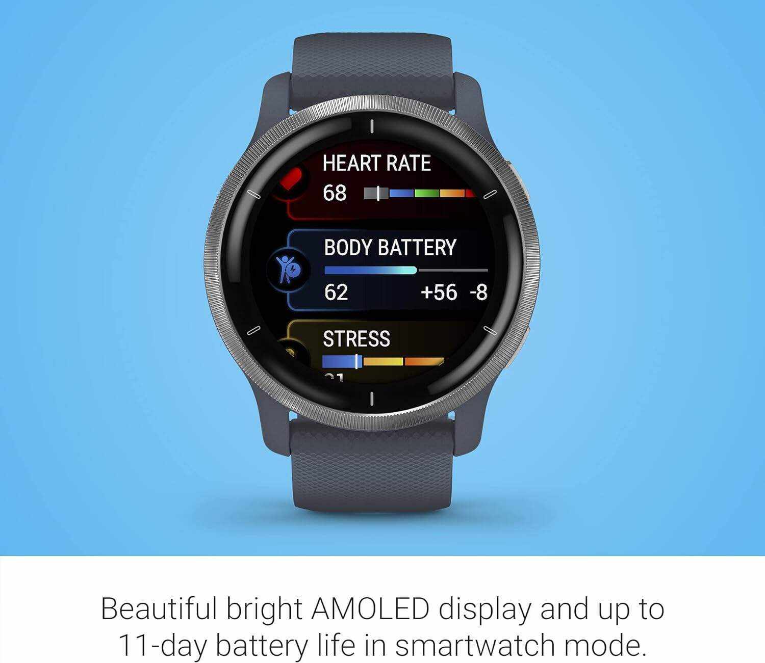Garmin Venu 2, GPS Smartwatch with Advanced Health Monitoring and Fitness Features, Slate Bezel with Black Case and Silicone Band , 27.9 mm