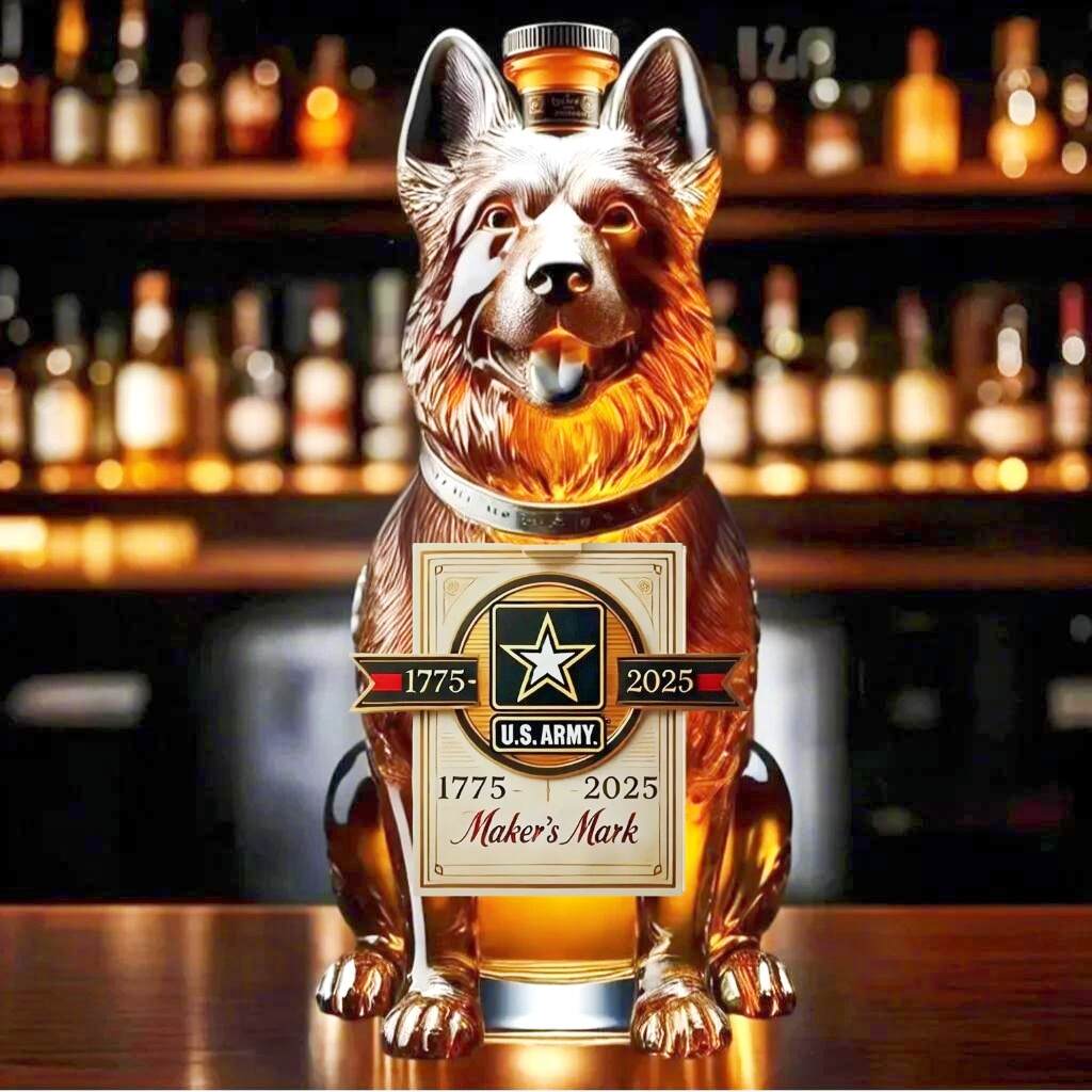 250th Anniversary of the Army Commemorative Military Dog Whiskey Bottle