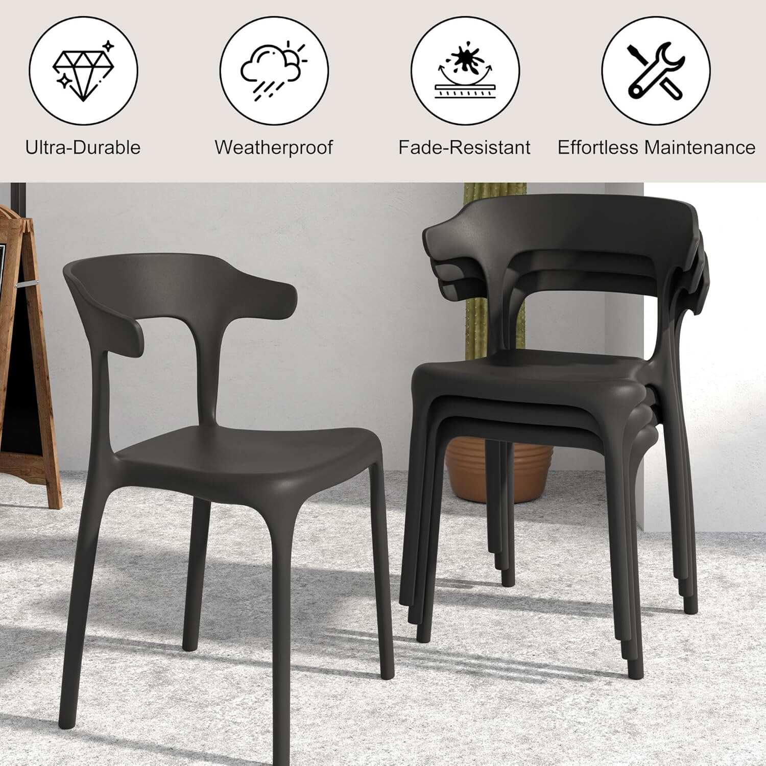 VECELO 4 Pack Plastic Stacking Chairs