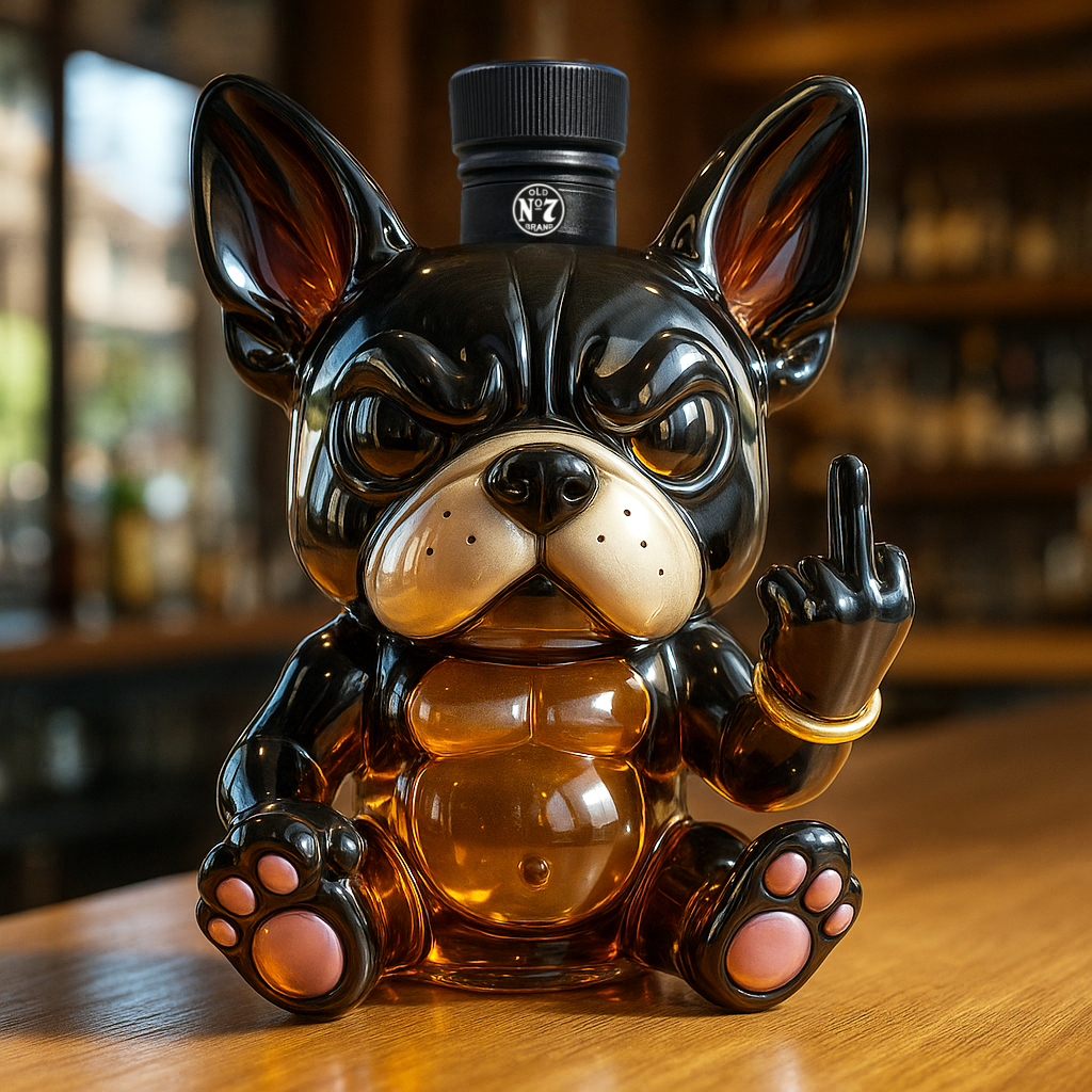 Funny middle finger Bulldog Whiskey Bottle