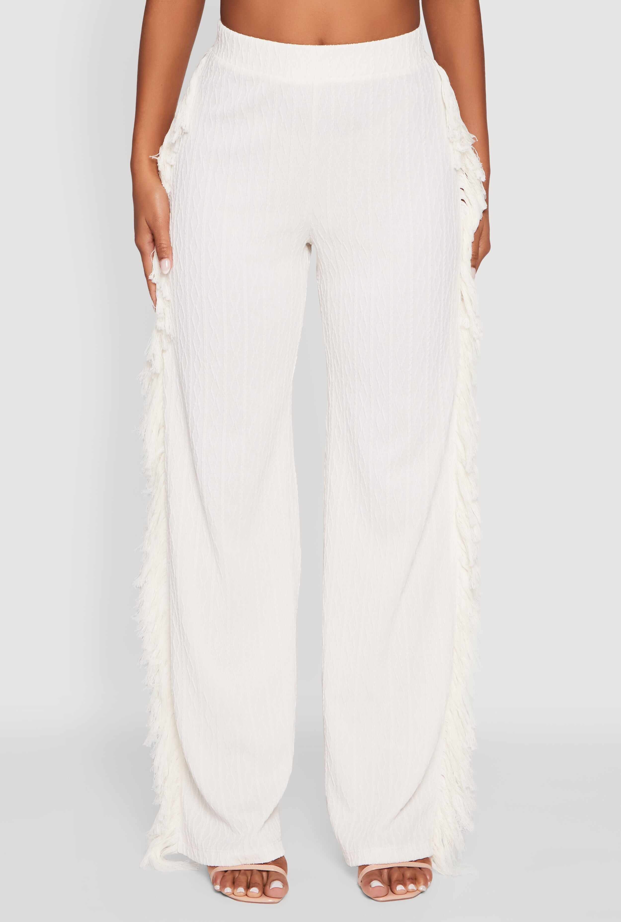 Pull On Fringe Side Straight Leg Pants