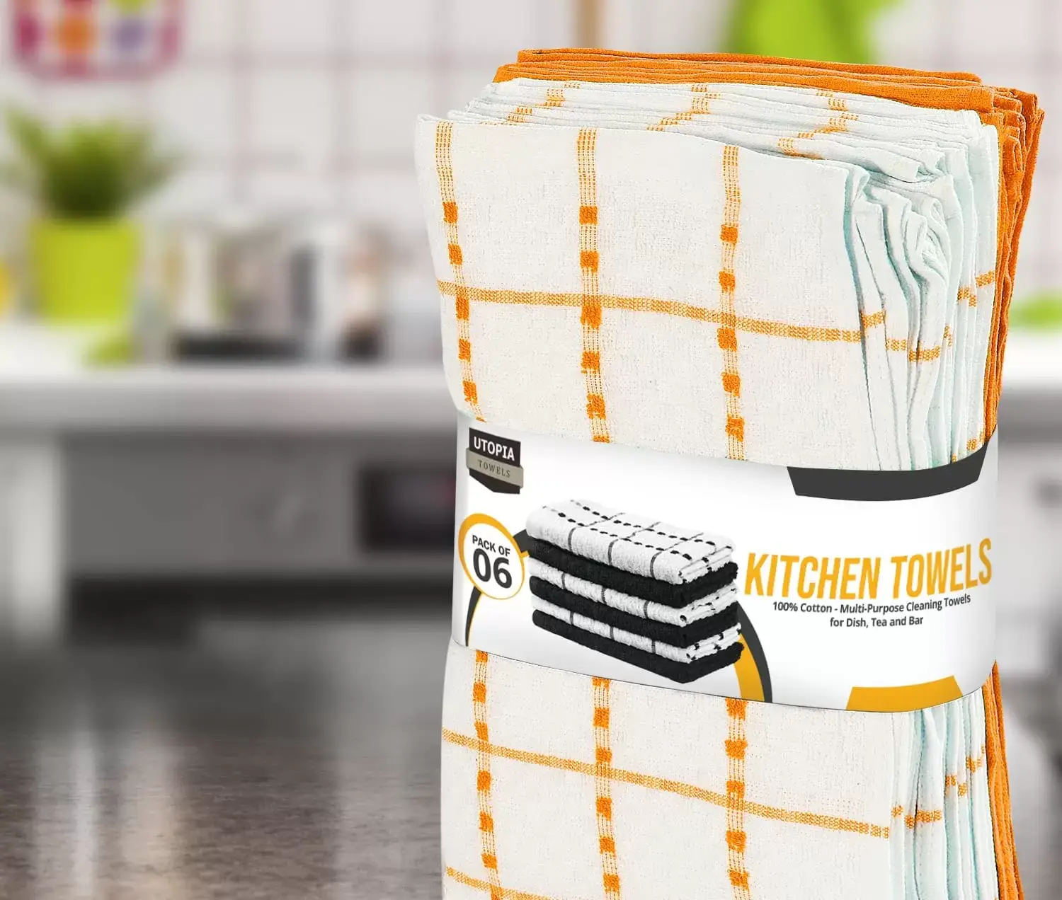 Kitchen Towels 12 Pack, 15 x 25 Inches, 100% Ring Spun Cotton Super Soft and Absorbent Linen Dish Towels, Tea Towels and Bar Towels Set (Black)