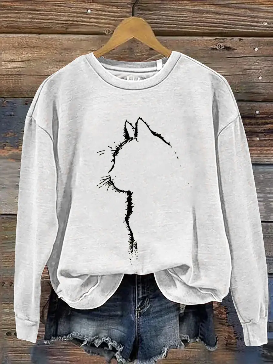 Cat Art Print   Casual  Sweatshirt