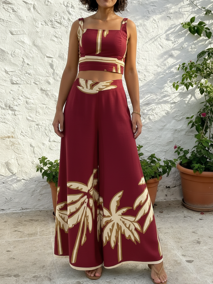 🔥Summer Arrivals🌟Island Style Tank Top And Wide-leg Pants Stretch Two-piece Set