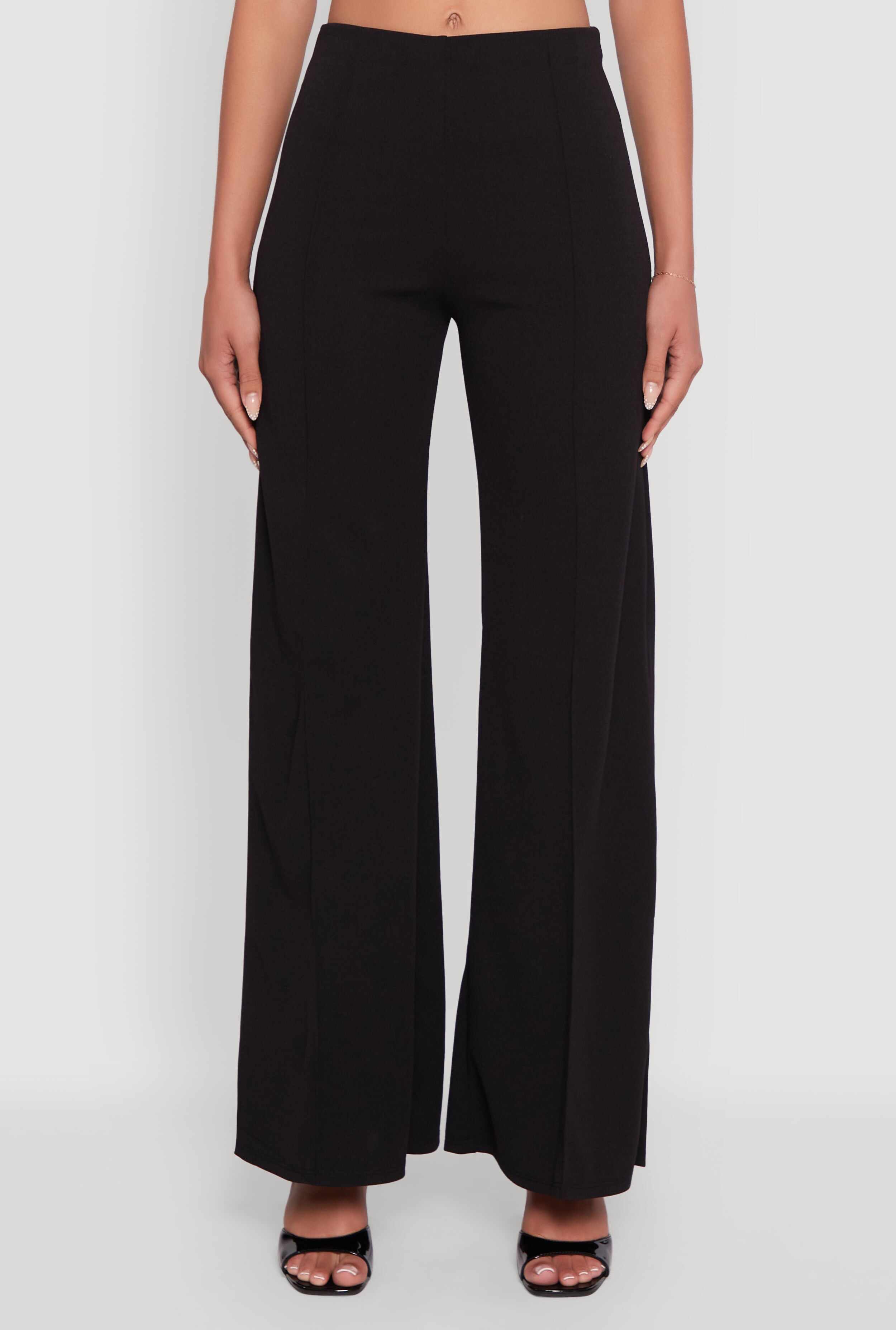 High Waisted Wide Leg Crepe Knit Dress Pants